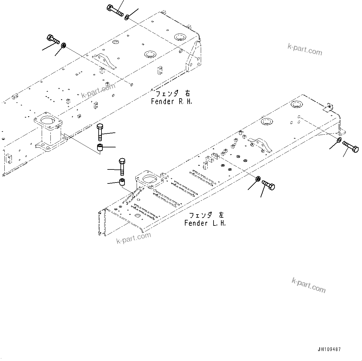 Komatsu parts book diagram for D275A-6 S/N 190001-UP (Mongolia Standard Machine): FENDER RELATED PARTS, BOLT(#180001-)