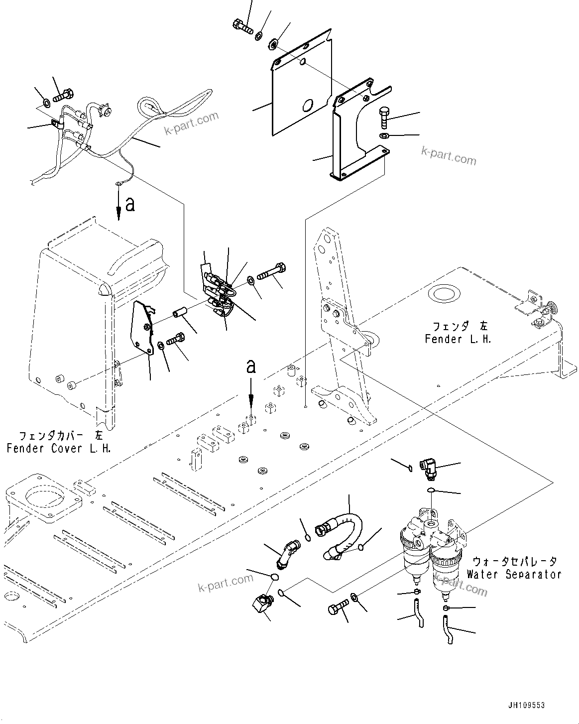 Komatsu parts book diagram for D275A-6 S/N 190001-UP (Mongolia Standard Machine): FENDER RELATED PARTS, WATER SEPARATOR PIPING(#180001-)