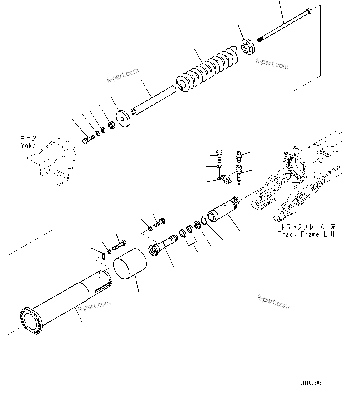 Komatsu parts book diagram for D275A-6 S/N 190001-UP (Mongolia Standard Machine): TRACK FRAME, RECOIL SPRING, L.H.(#180001-)