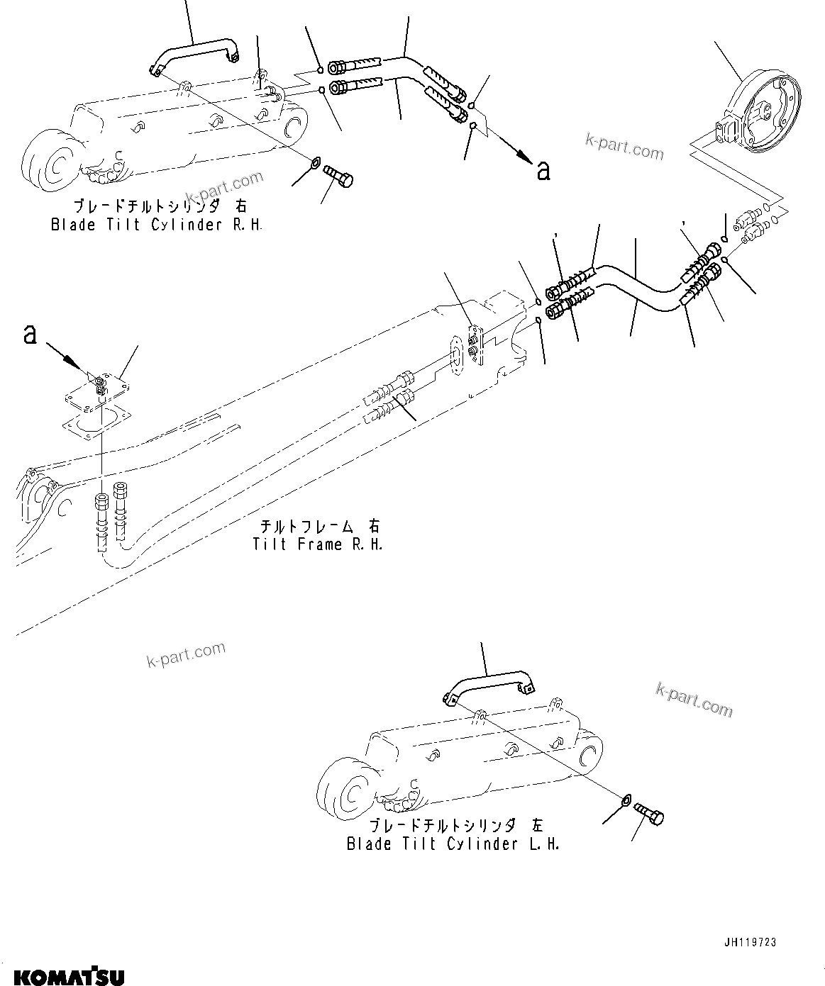 Komatsu parts book diagram for D275A-6 S/N 190001-UP (Mongolia Standard Machine): DOZER BLADE TILT PIPING, (#180001-)