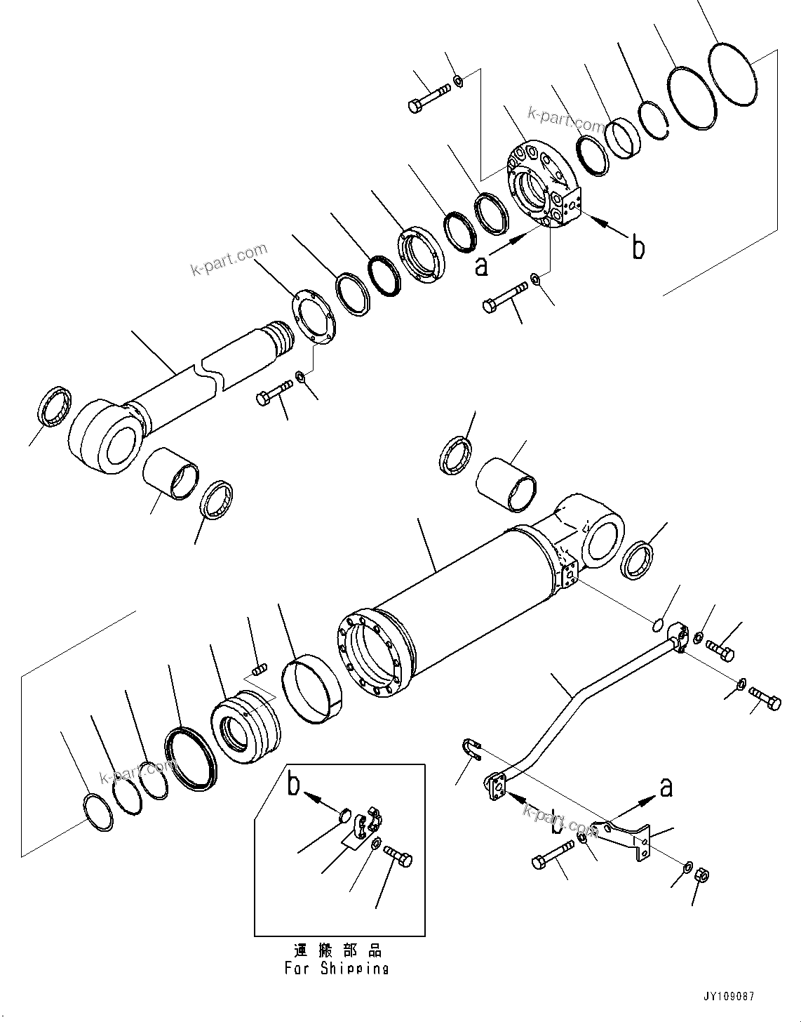 Komatsu parts book diagram for D275A-6 S/N 190001-UP (Mongolia Standard Machine): RIPPER, INNER PARTS, RIPPER TILT CYLINDER, R.H. (1/2)(#180001-)