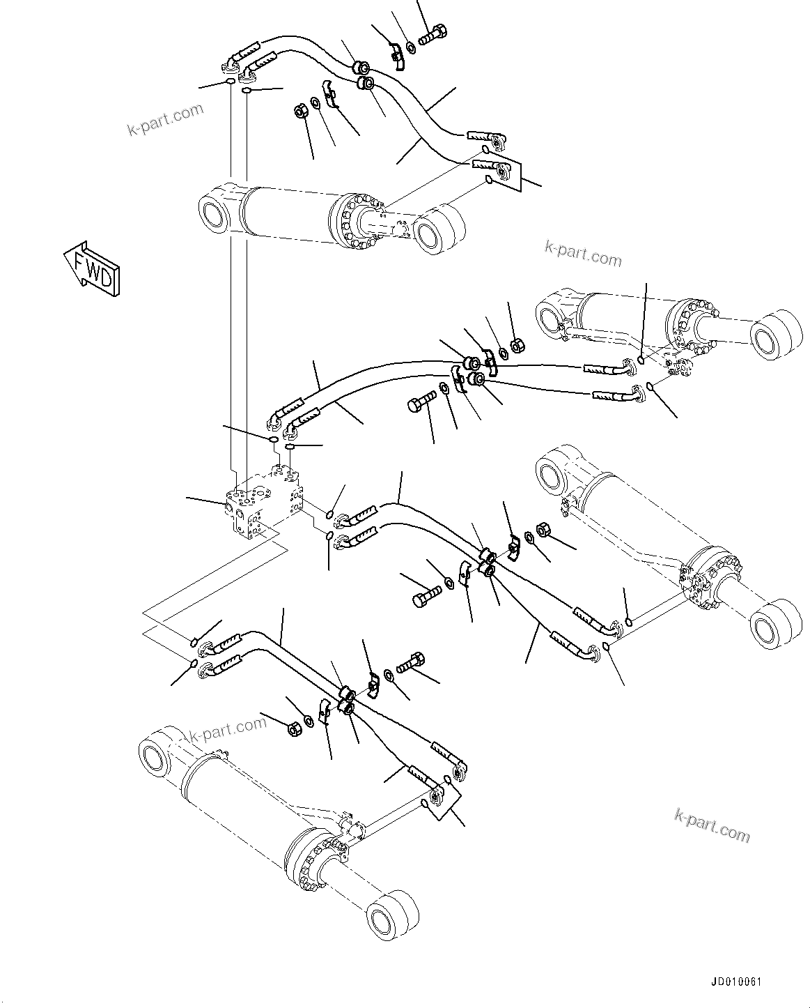 Komatsu parts book diagram for D275A-6 S/N 190001-UP (Mongolia Standard Machine): RIPPER CYLINDER PIPING, (#180001-)