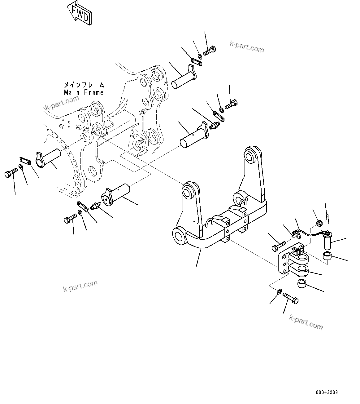 Komatsu parts book diagram for D275A-6 S/N 190001-UP (Mongolia Standard Machine): DRAWBAR, (#180001-)