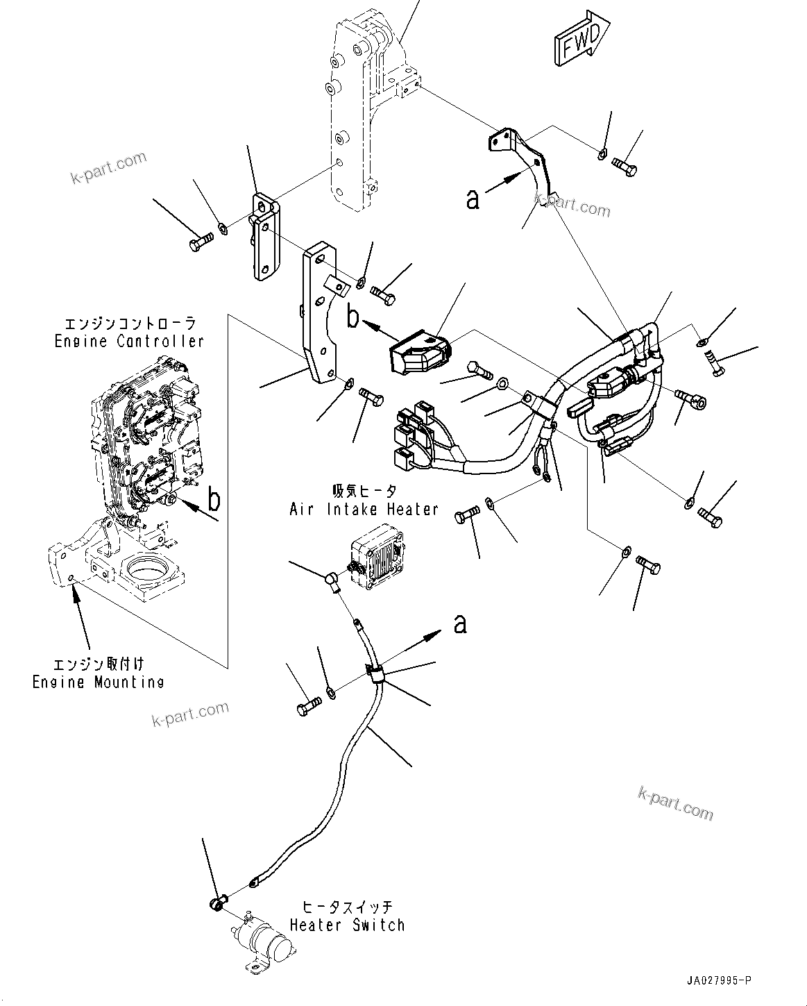 Komatsu parts book diagram for WA200-8 S/N 91001-UP: ENGINE WIRING HARNESS, WIRING HARNESS (2/3)(#85001-)