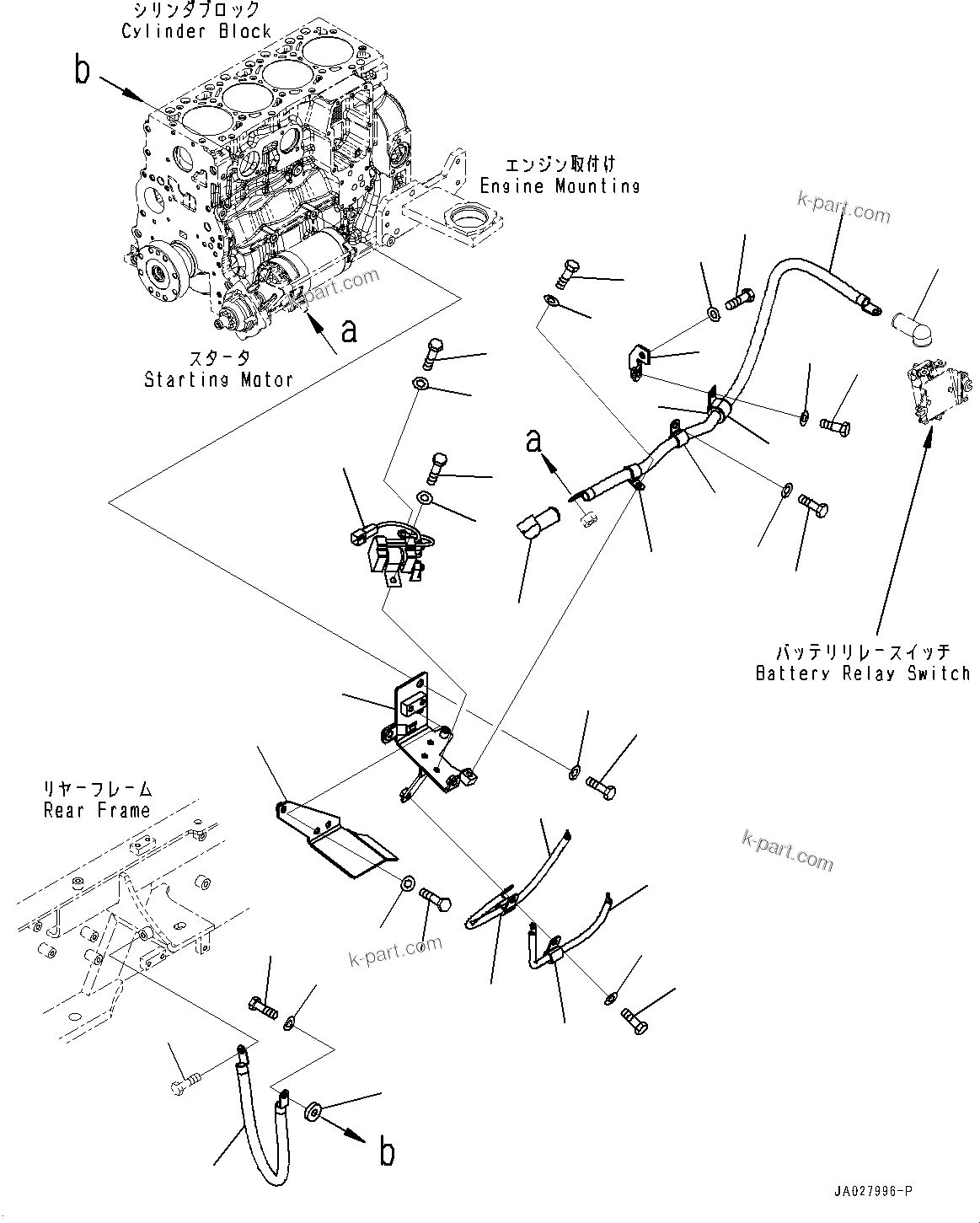 Komatsu parts book diagram for WA200-8 S/N 91001-UP: ENGINE WIRING HARNESS, STARTING MOTOR CABLE(#85001-)