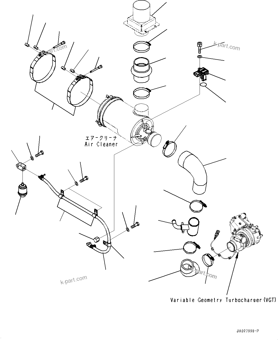 Komatsu parts book diagram for WA200-8 S/N 91001-UP: ENGINE WIRING HARNESS, AIR CLEANER PIPING(#85001-)