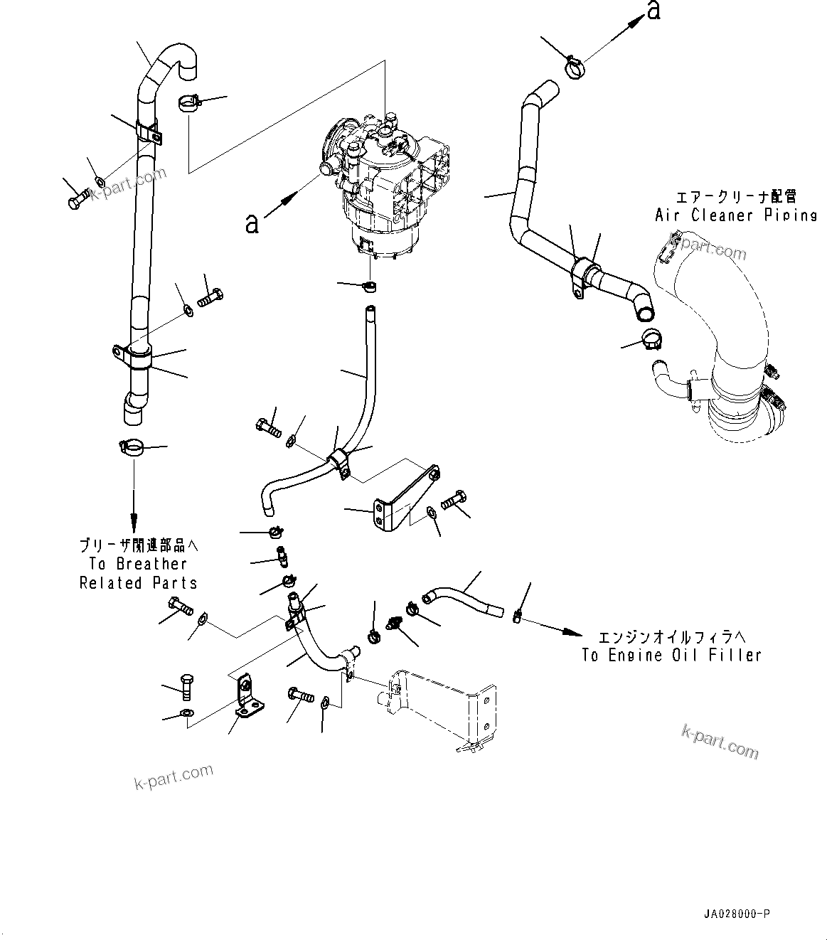 Komatsu parts book diagram for WA200-8 S/N 91001-UP: ENGINE WIRING HARNESS, KOMATSU CLOSED CRANKCASE VENTILATION (KCCV) PIPING (1/2)(#85001-)