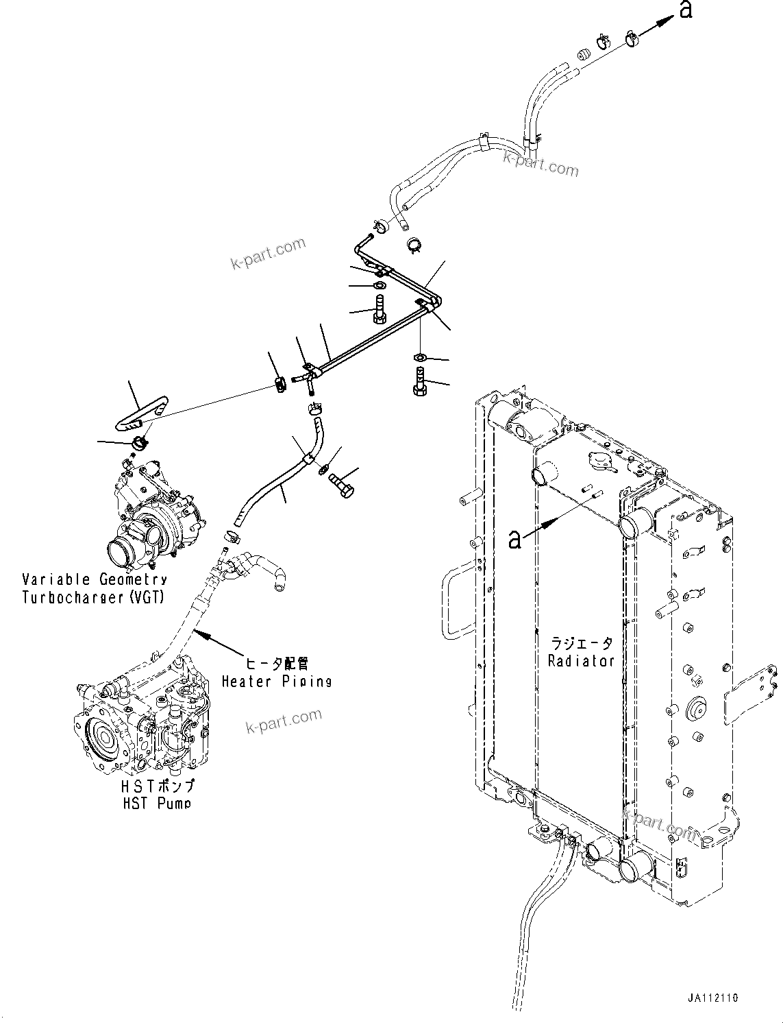 Komatsu parts book diagram for WA200-8 S/N 91001-UP: ENGINE WIRING HARNESS, VARIABLE GEOMETRY TURBOCHARGER (VGT) PIPING (2/2)(#85001-)