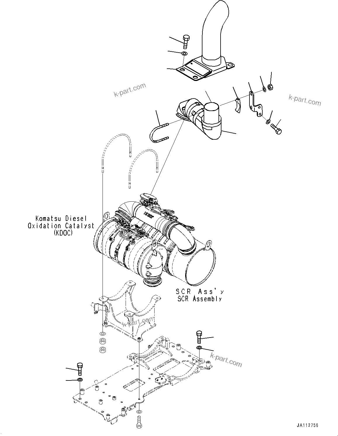 Komatsu parts book diagram for WA200-8 S/N 91001-UP: EXHAUST PIPE, MOUNTING (1/2)(#87981-)