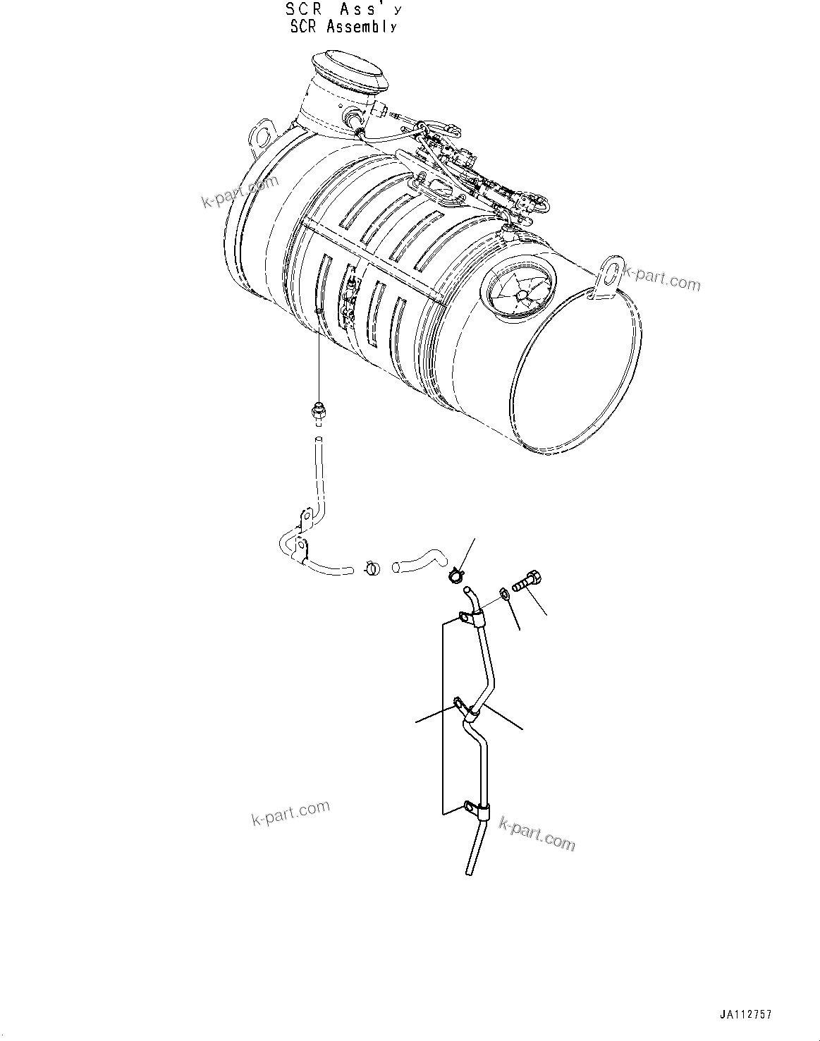 Komatsu parts book diagram for WA200-8 S/N 91001-UP: EXHAUST PIPE, DRAIN PIPING (1/2)(#85001-)