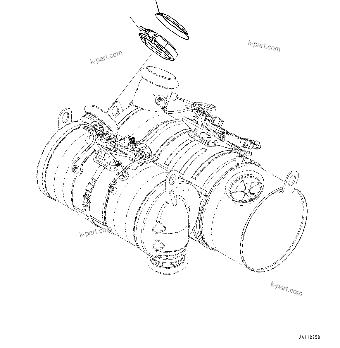 Komatsu parts book diagram for WA200-8 S/N 91001-UP: EXHAUST PIPE, DEF MIXING TUBE (1/2)(#87414-)