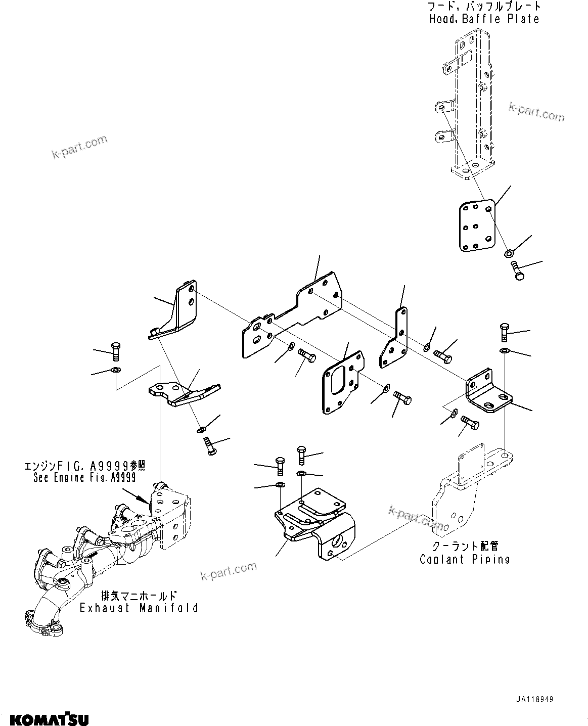 Komatsu parts book diagram for WA200-8 S/N 91001-UP: EXHAUST PIPE, PLATE(#85001-)