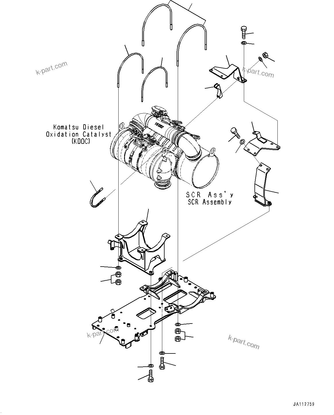 Komatsu parts book diagram for WA200-8 S/N 91001-UP: EXHAUST PIPE, MOUNTING (2/2) (WITH COOLANT FILTER)(#85001-)