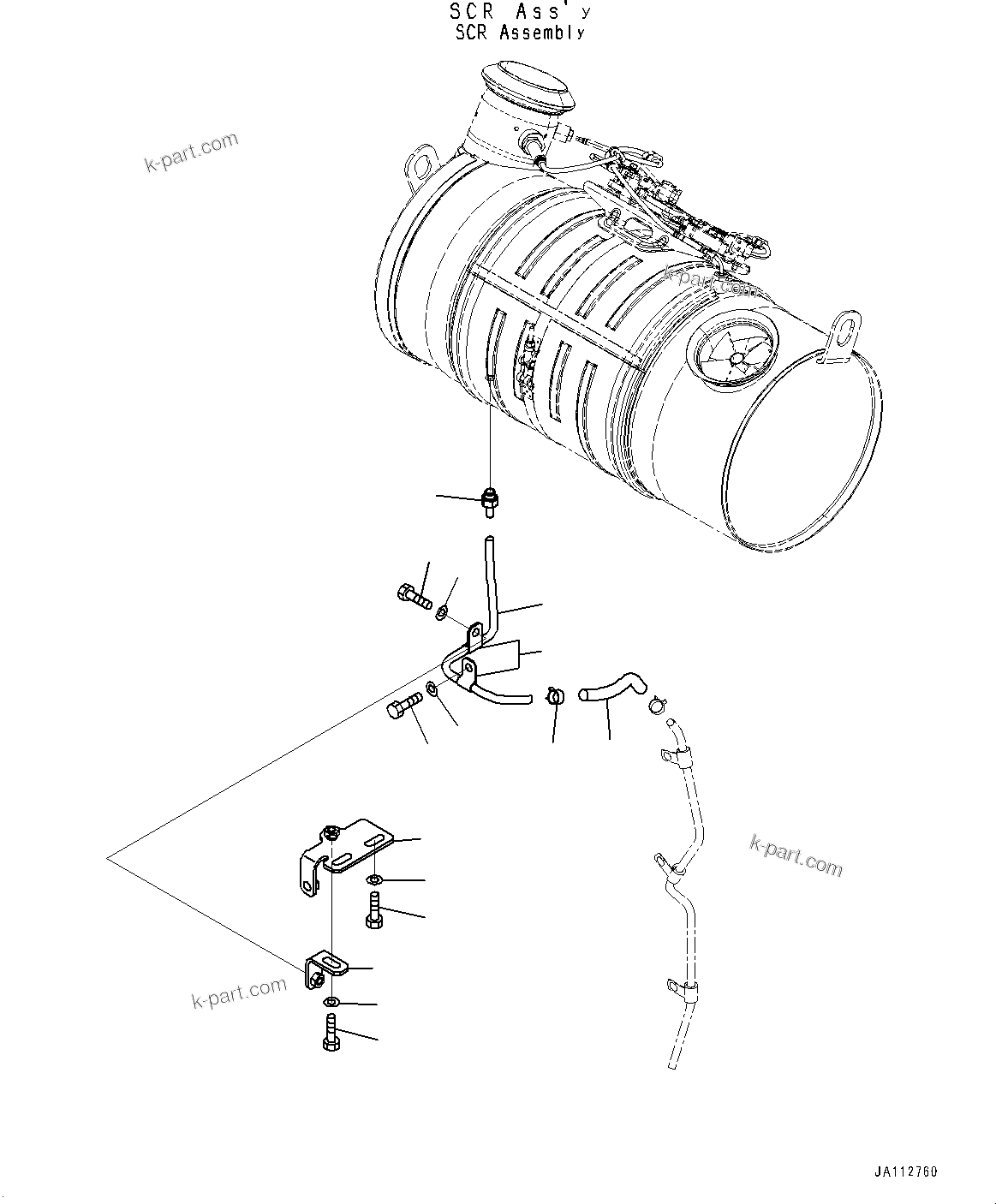 Komatsu parts book diagram for WA200-8 S/N 91001-UP: EXHAUST PIPE, DRAIN PIPING (2/2)(#85001-)