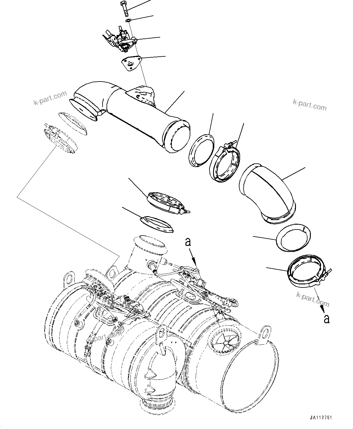 Komatsu parts book diagram for WA200-8 S/N 91001-UP: EXHAUST PIPE, DEF MIXING TUBE (2/2)(#85001-)