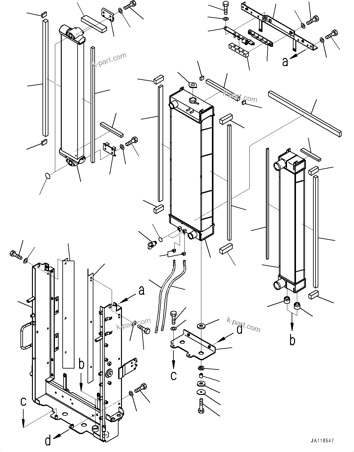 Komatsu parts book diagram for WA200-8 S/N 91001-UP: RADIATOR, RADIATOR CORE, AFTERCOOLER AND OIL COOLER(#87553-)