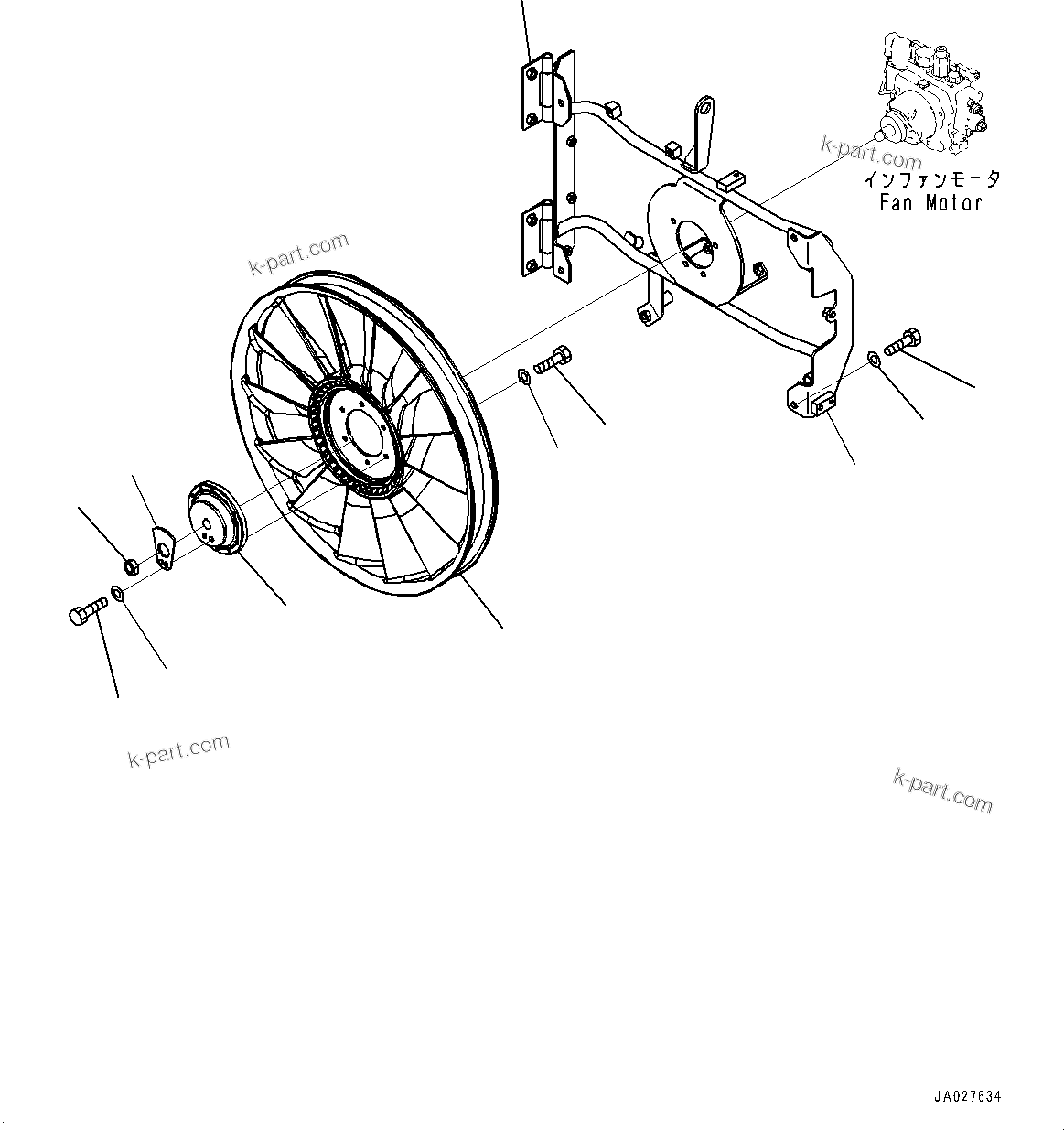 Komatsu parts book diagram for WA200-8 S/N 91001-UP: RADIATOR, FAN(#87553-)