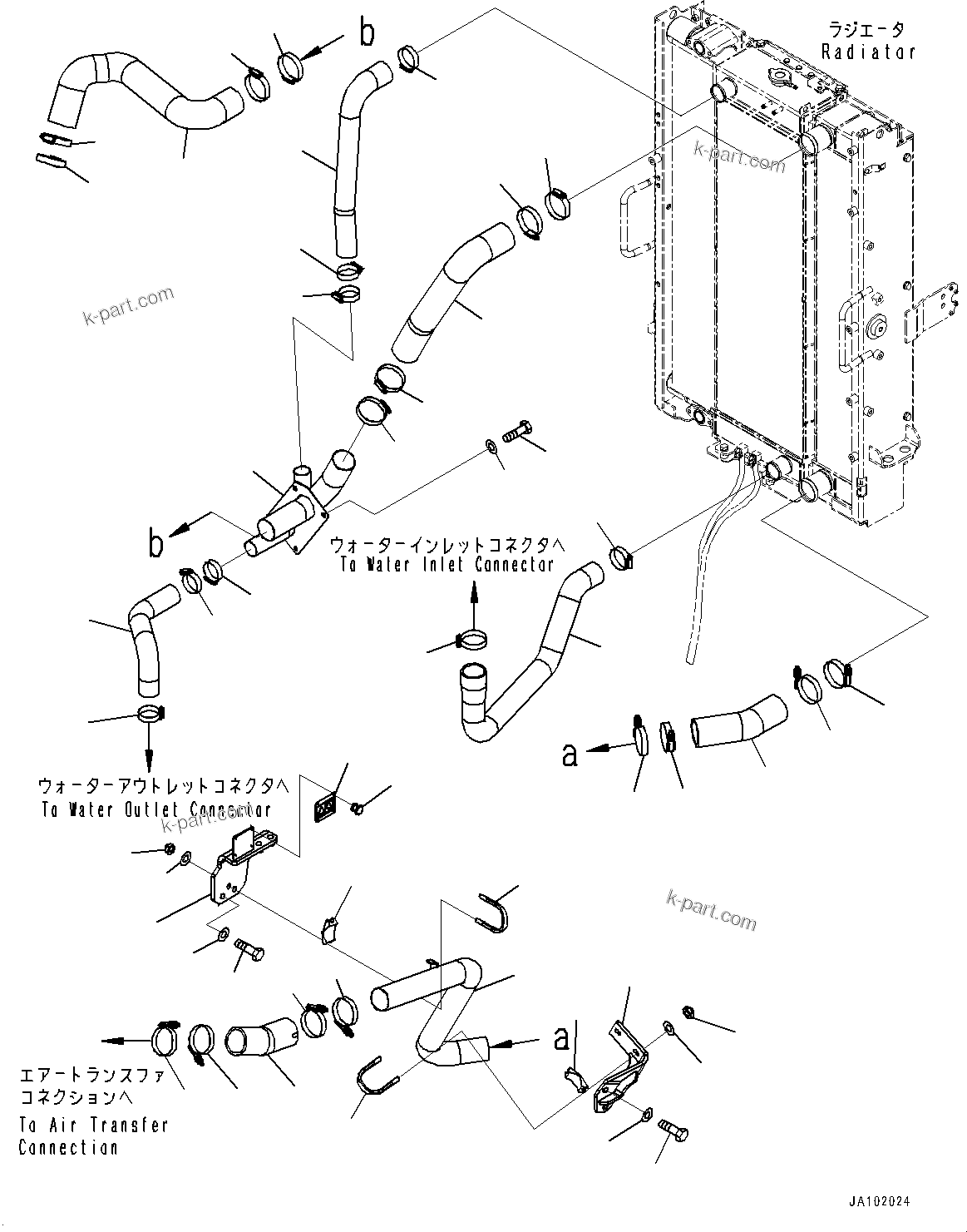 Komatsu parts book diagram for WA200-8 S/N 91001-UP: COOLANT PIPING, (#85001-)