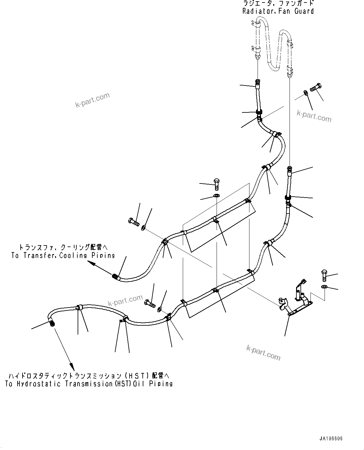 Komatsu parts book diagram for WA200-8 S/N 91001-UP: TRANSFER OIL COOLER, (WITH EMERGENCY ENGINE STOP SWITCH)(#85001-)