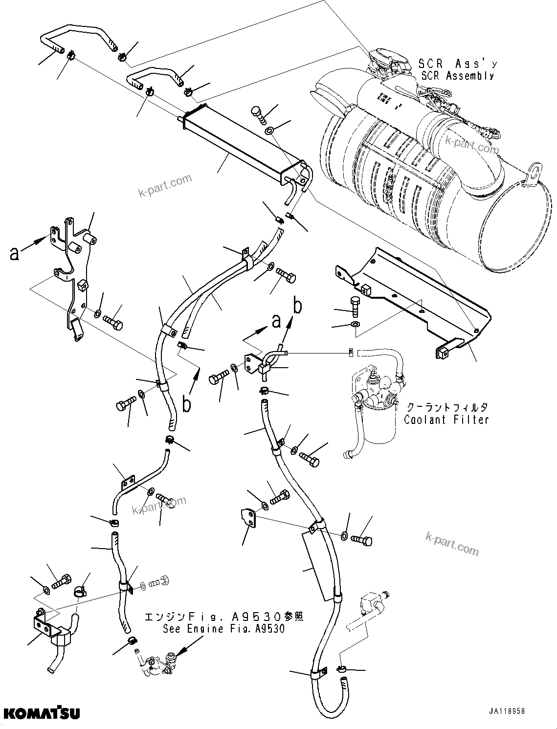 Komatsu parts book diagram for WA200-8 S/N 91001-UP: DEF PIPING, INJECTION PIPING (WITH COOLANT FILTER)(#85001-)