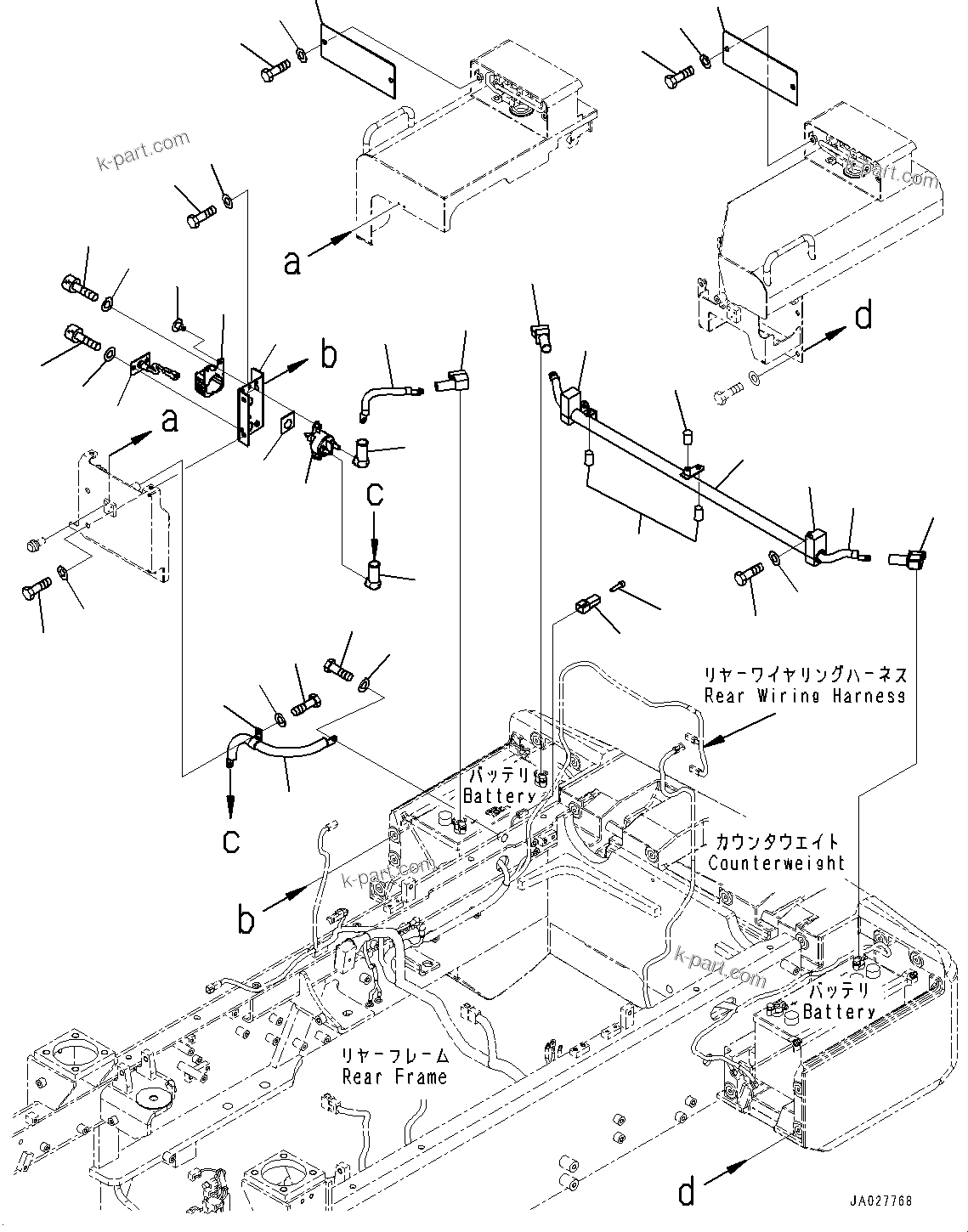 Komatsu parts book diagram for WA200-8 S/N 91001-UP: BATTERY BOX, CABLE (WITH EMERGENCY ENGINE STOP SWITCH)(#85001-)