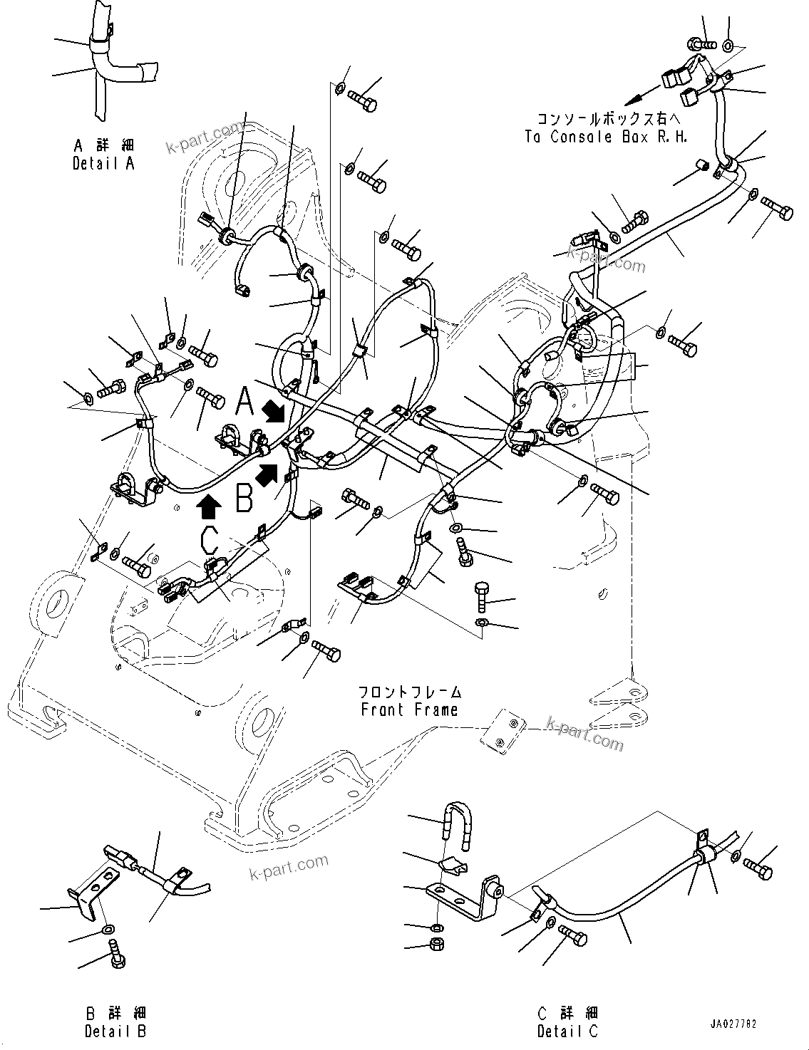 Komatsu parts book diagram for WA200-8 S/N 91001-UP: FRONT WIRING HARNESS, WIRING HARNESS(#85001-)