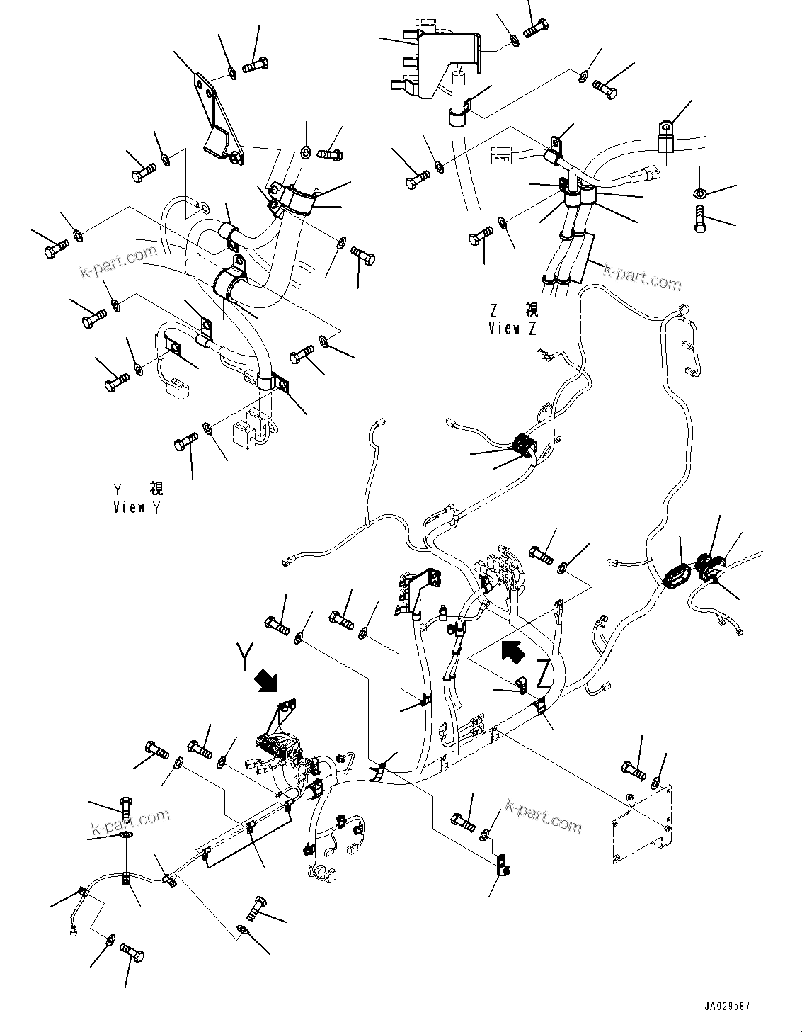 Komatsu parts book diagram for WA200-8 S/N 91001-UP: REAR WIRING HARNESS, MOUNTING (1/3)(#85001-87927)