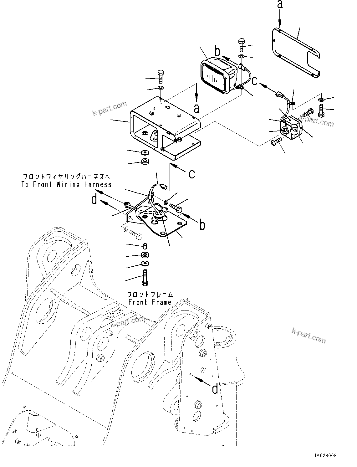 Komatsu parts book diagram for WA200-8 S/N 91001-UP: FRONT WORKING LAMP, L.H.(#85001-)