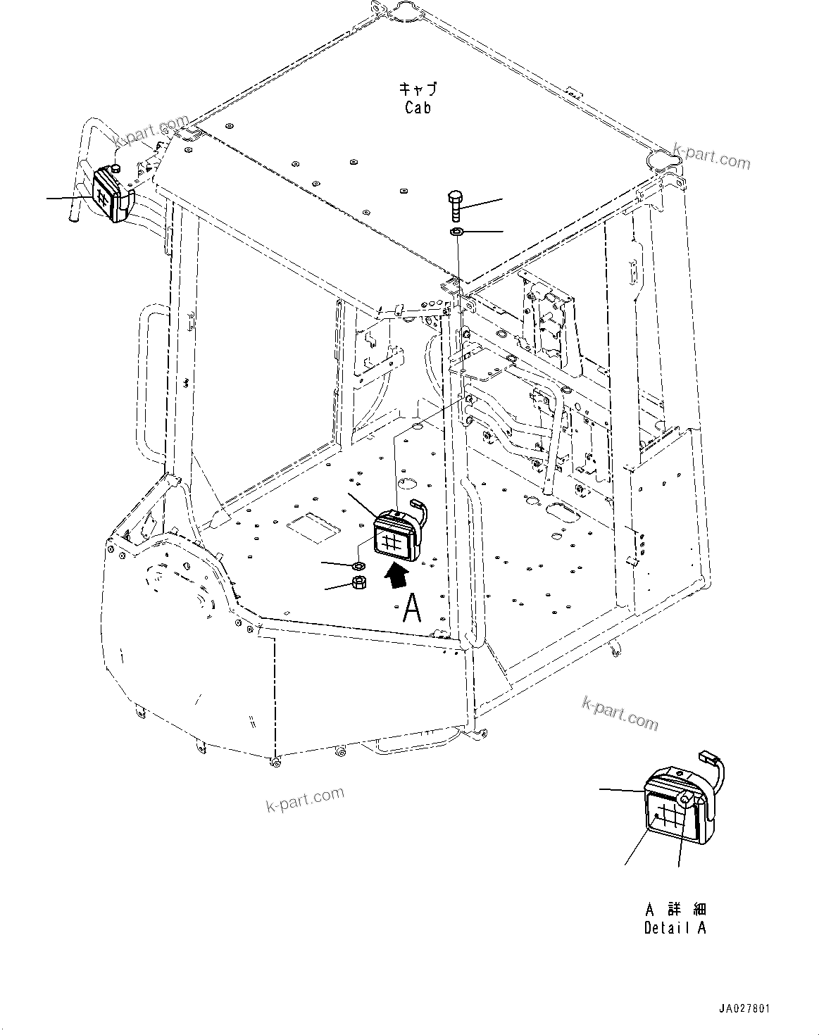 Komatsu parts book diagram for WA200-8 S/N 91001-UP: WORKING LAMP, LAMP AND BOLT(#85001-)