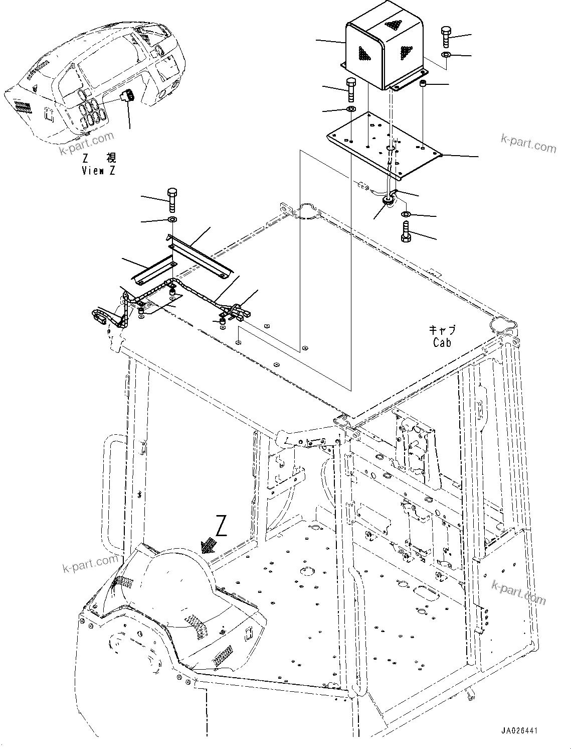 Komatsu parts book diagram for WA200-8 S/N 91001-UP: WORKING LAMP, BEACON LAMP (WITH AMBER COLOR WARNING BEACON GUARD)(#85001-)