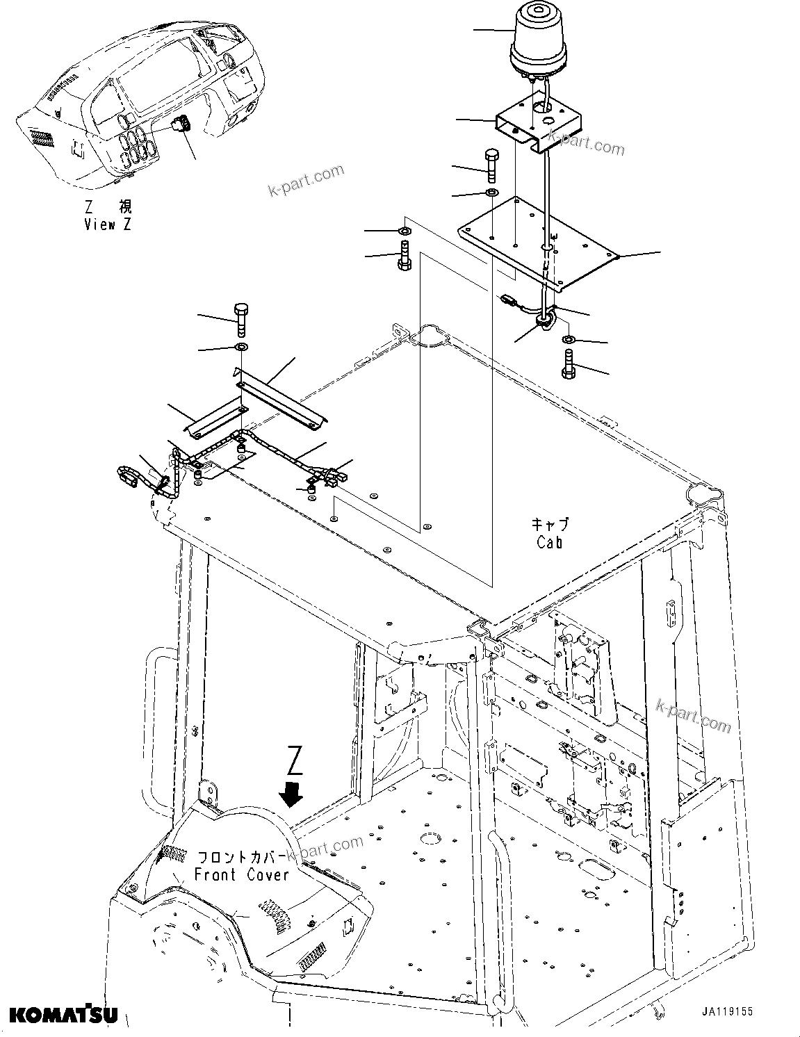 Komatsu parts book diagram for WA200-8 S/N 91001-UP: WORKING LAMP, BEACON LAMP(#85001-)