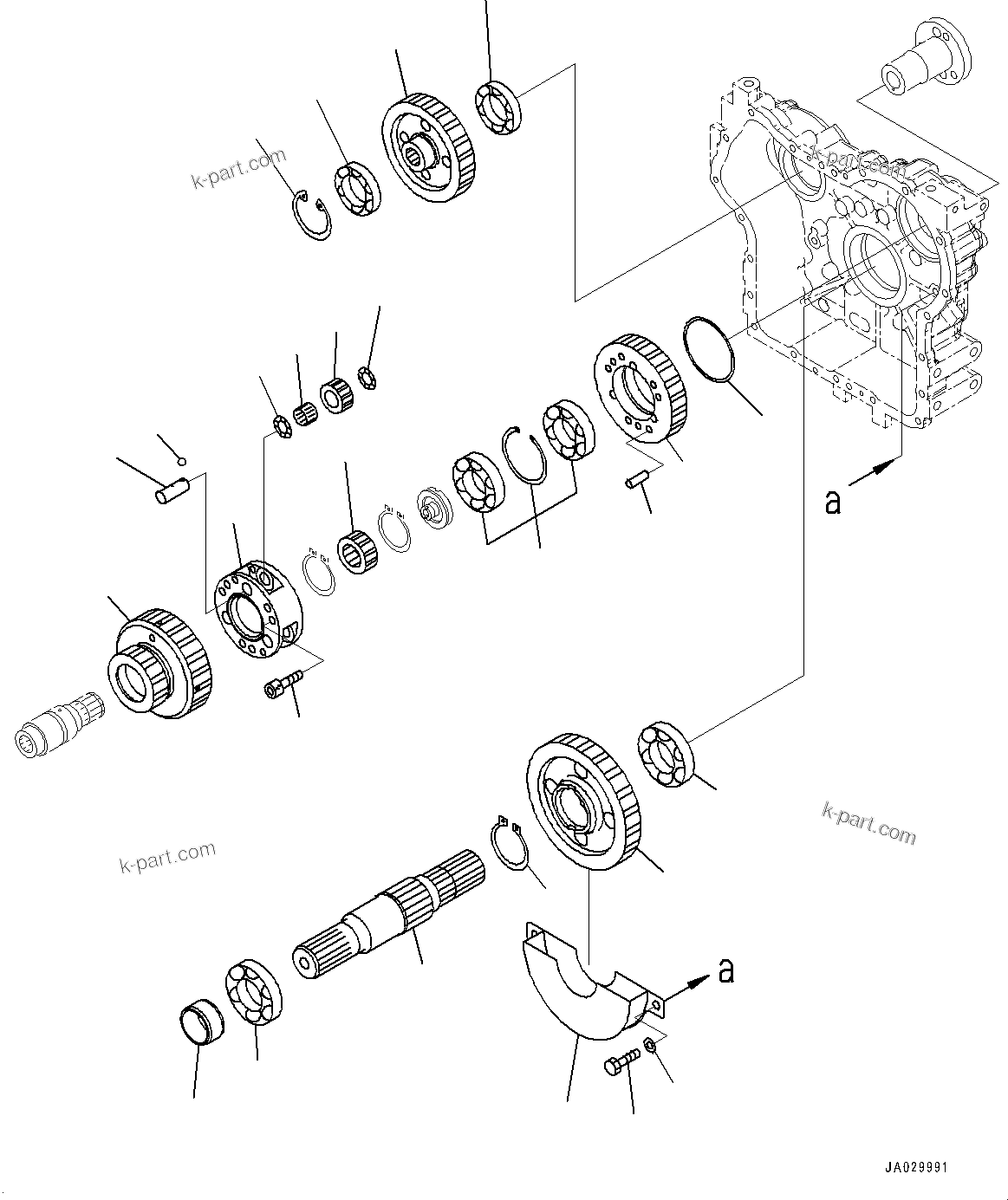 Komatsu parts book diagram for WA200-8 S/N 91001-UP: TRANSFER, SHAFT BEARING AND GEAR(#85001-)
