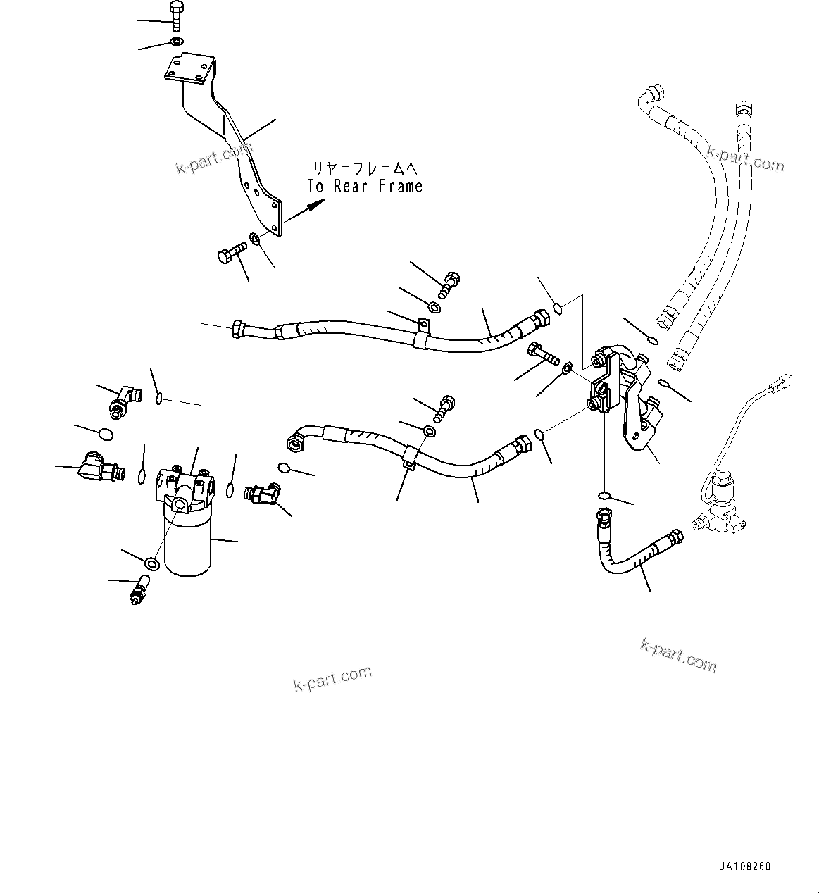 Komatsu parts book diagram for WA200-8 S/N 91001-UP: HYDROSTATIC TRANSMISSION (HST) OIL PIPING, HST OIL FILTER(#85001-)