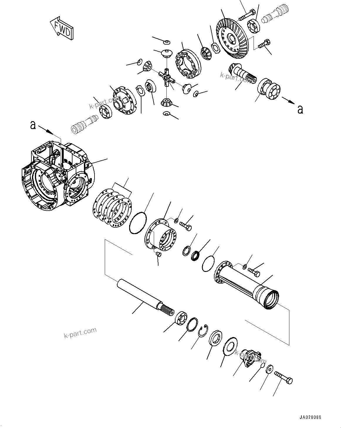 Komatsu parts book diagram for WA200-8 S/N 91001-UP: FRONT AXLE, DIFFERENTIAL(#85001-)