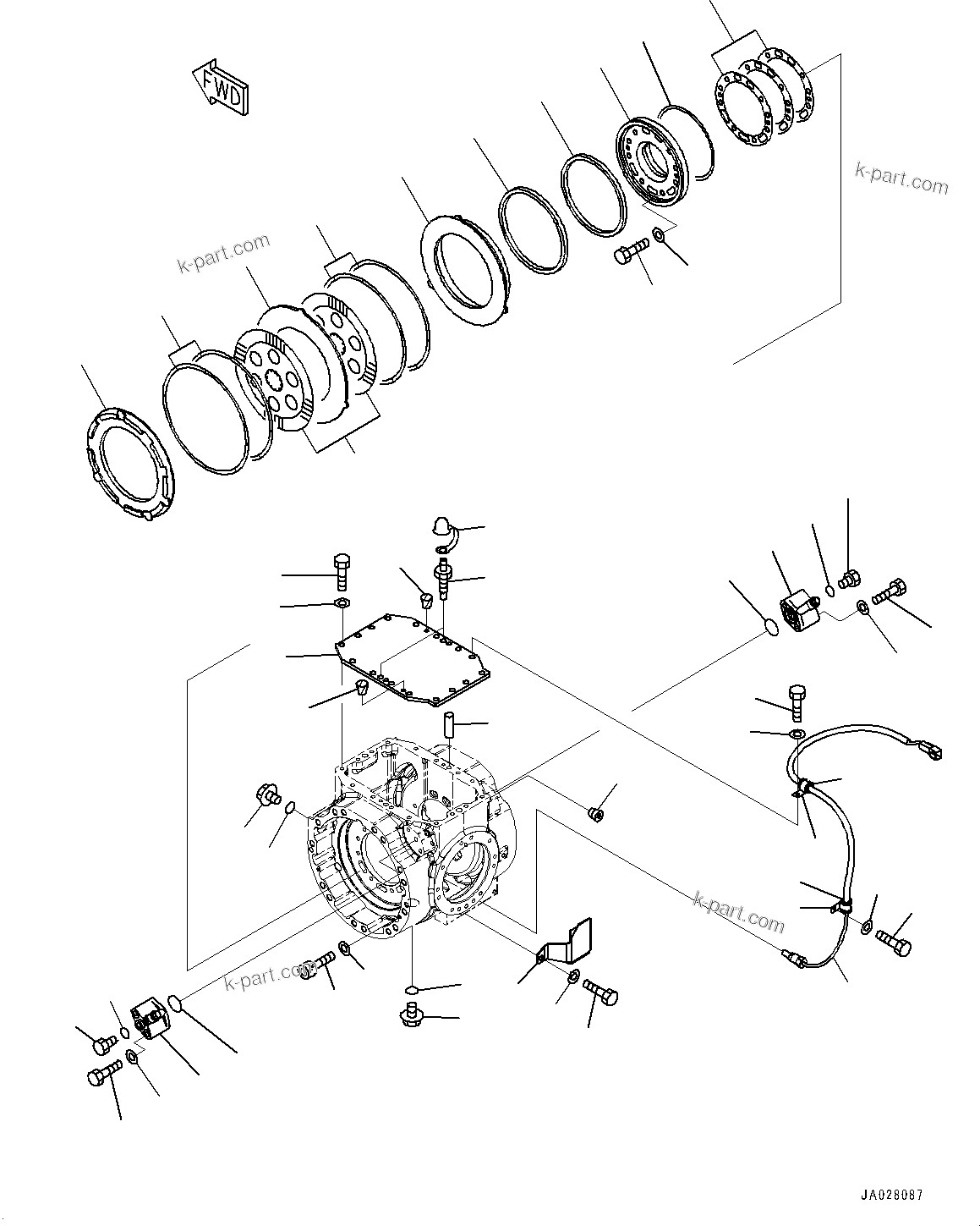 Komatsu parts book diagram for WA200-8 S/N 91001-UP: FRONT AXLE, COVER AND BRAKE(#85001-)