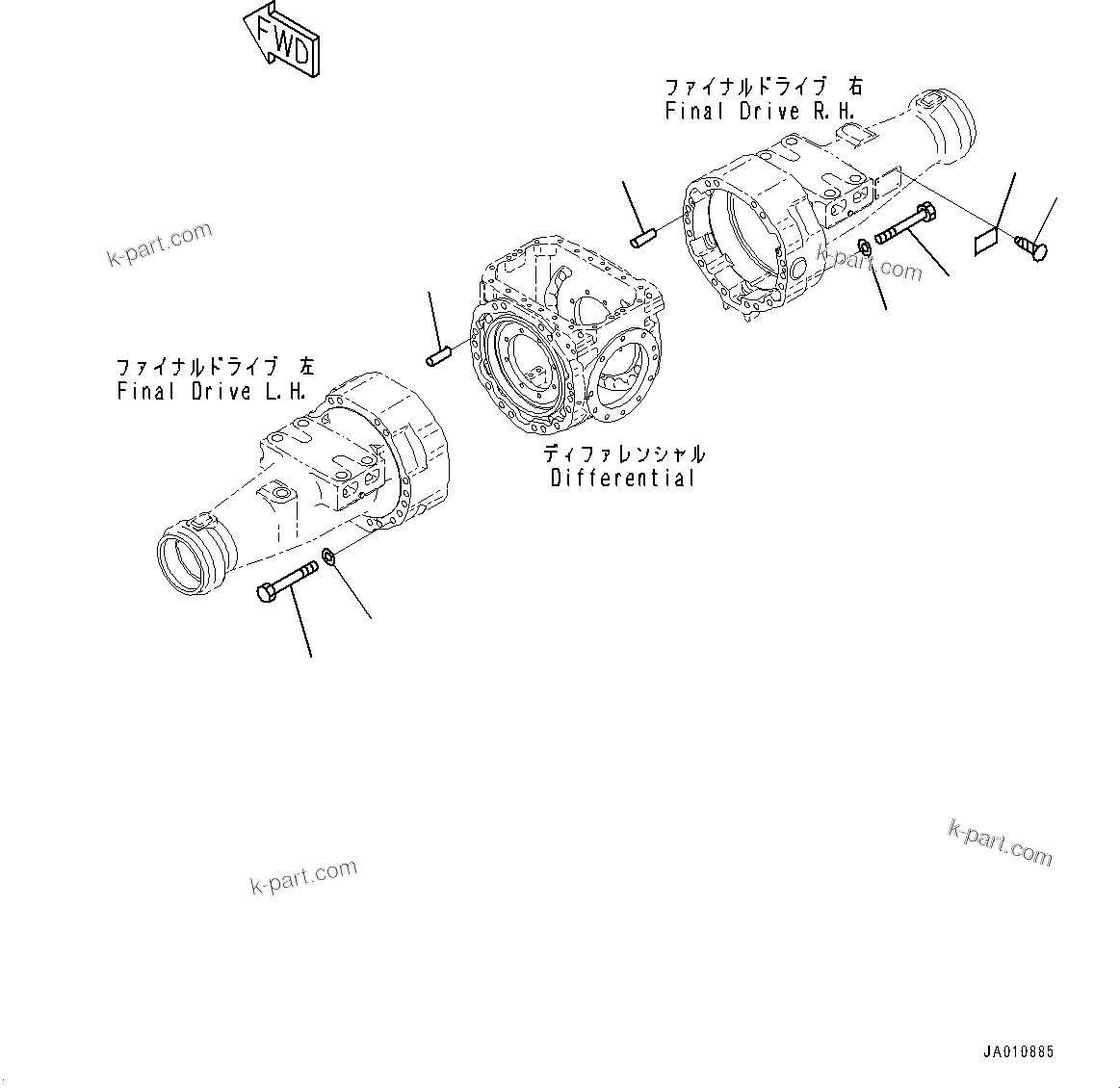 Komatsu parts book diagram for WA200-8 S/N 91001-UP: FRONT AXLE, HOUSING MOUNTING(#85001-)