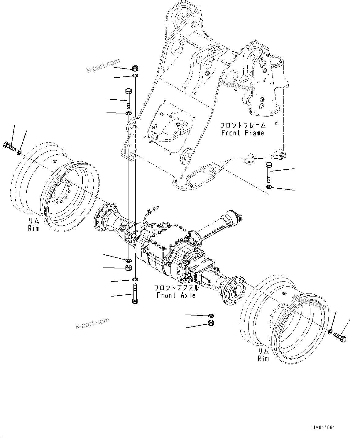 Komatsu parts book diagram for WA200-8 S/N 91001-UP: FRONT AXLE, MOUNTING(#85001-)