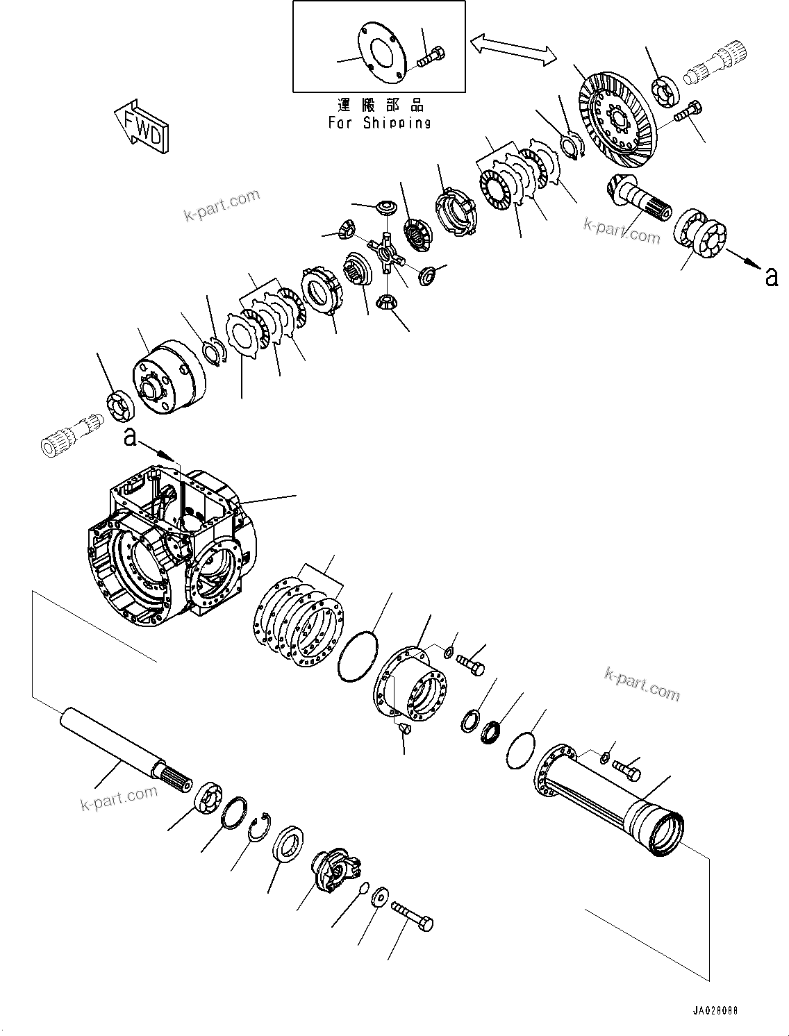Komatsu parts book diagram for WA200-8 S/N 91001-UP: FRONT AXLE, DIFFERENTIAL (WITH LIMITED SLIP DIFFERENTIAL)(#85001-)