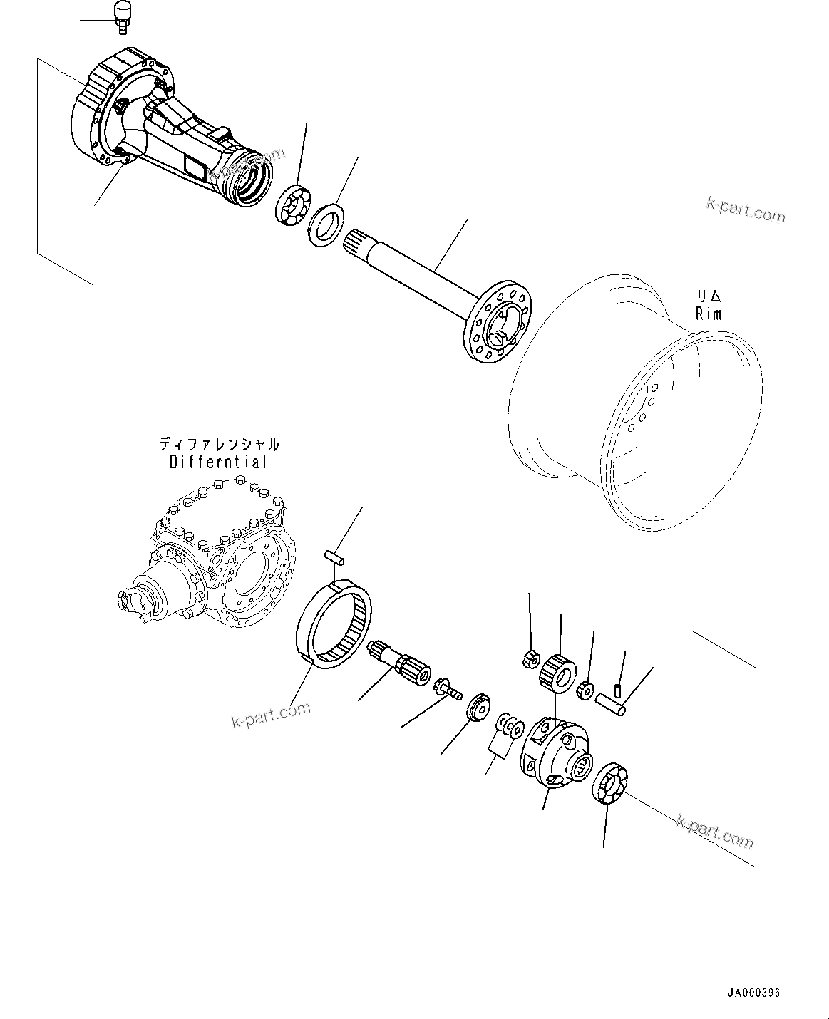 Komatsu parts book diagram for WA200-8 S/N 91001-UP: REAR AXLE, FINAL DRIVE AND HOUSING, L.H.(#85001-)