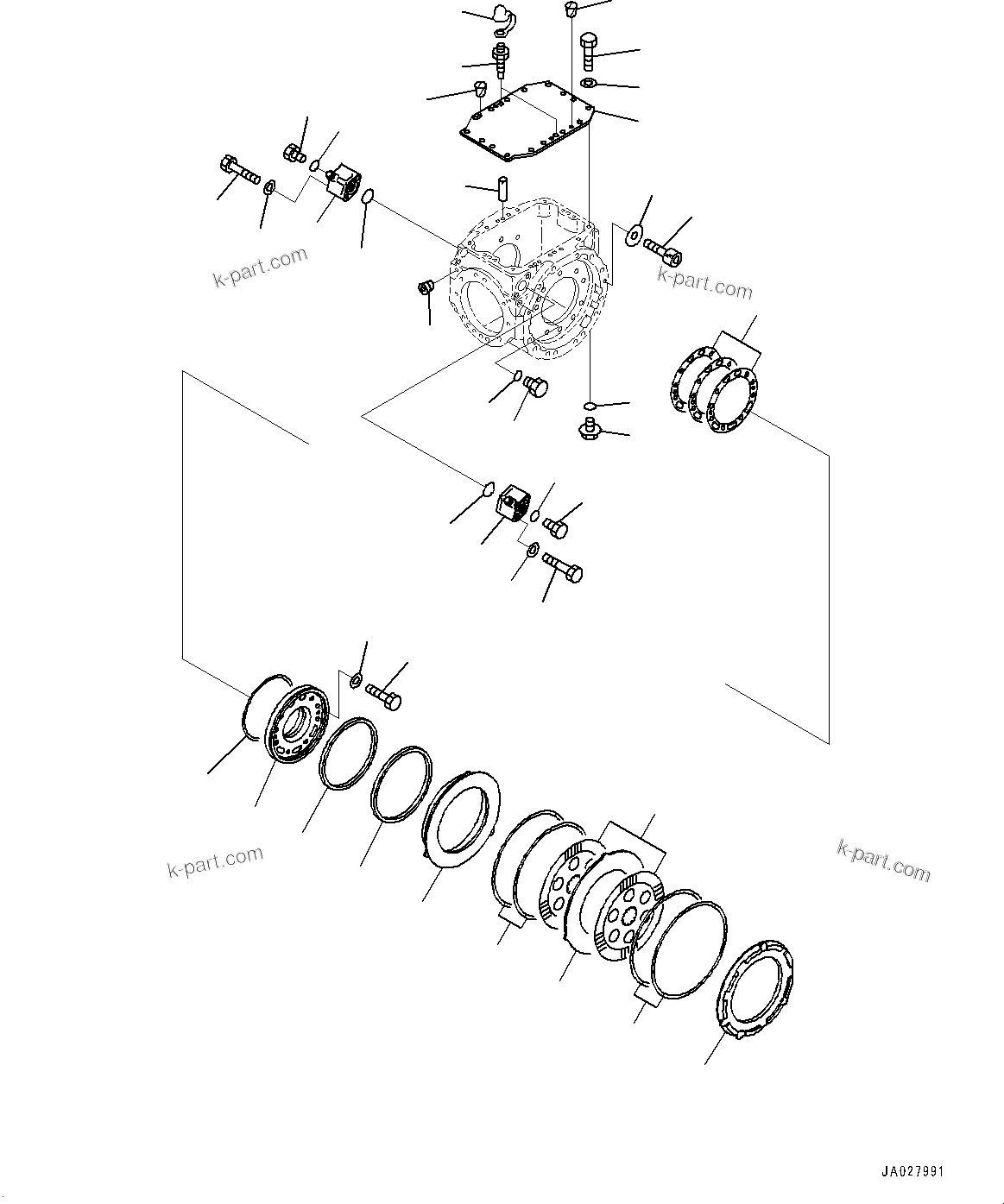 Komatsu parts book diagram for WA200-8 S/N 91001-UP: REAR AXLE, COVER AND BRAKE(#85001-)