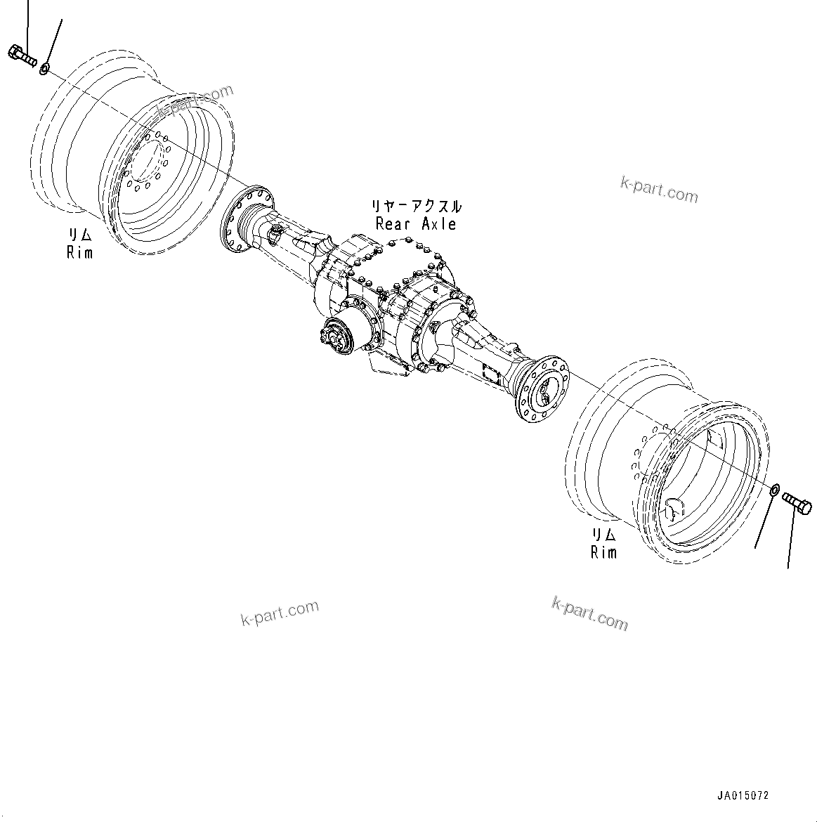 Komatsu parts book diagram for WA200-8 S/N 91001-UP: REAR AXLE, MOUNTING(#85001-)