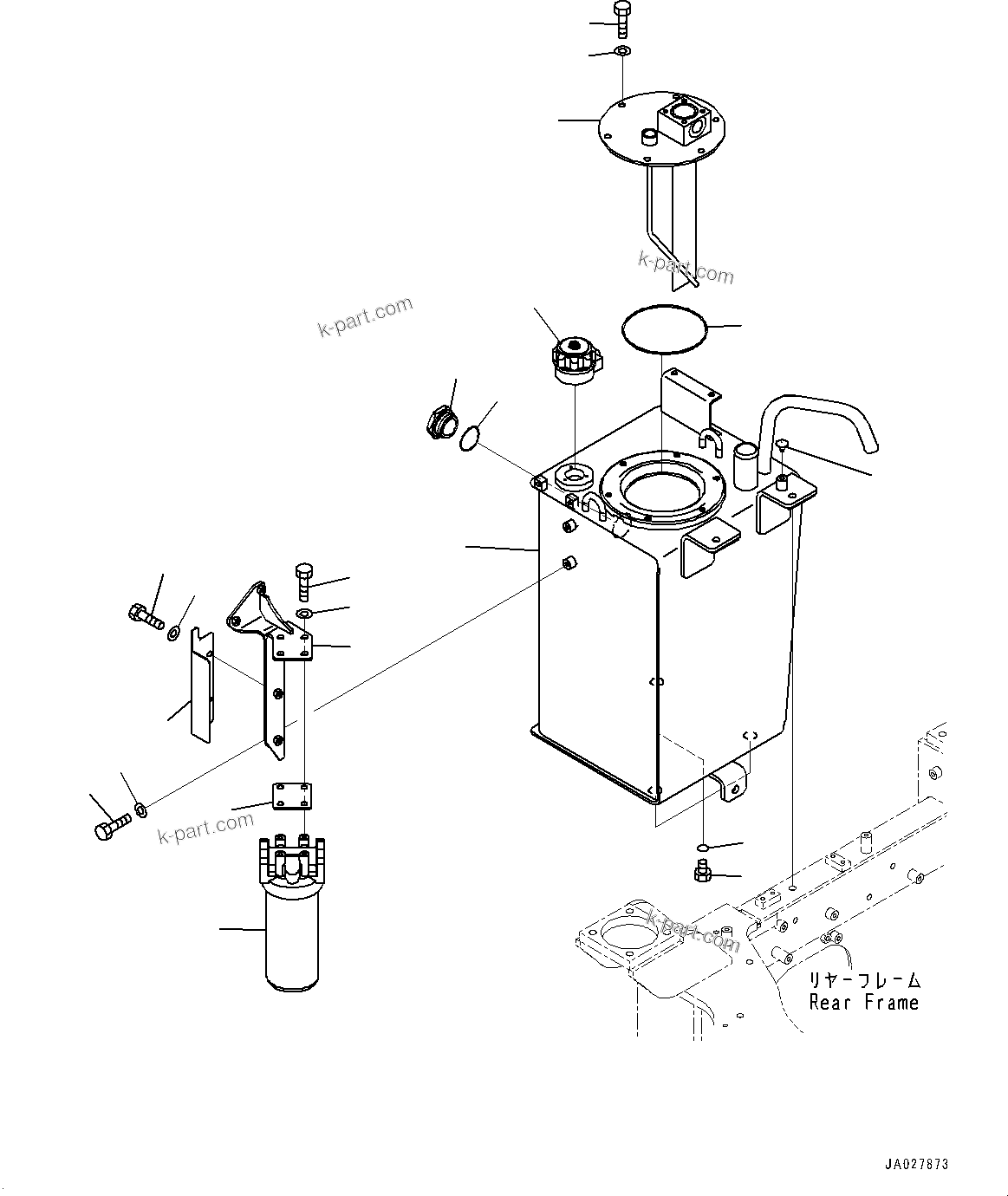 Komatsu parts book diagram for WA200-8 S/N 91001-UP: HYDRAULIC TANK, TANK(#85001-)