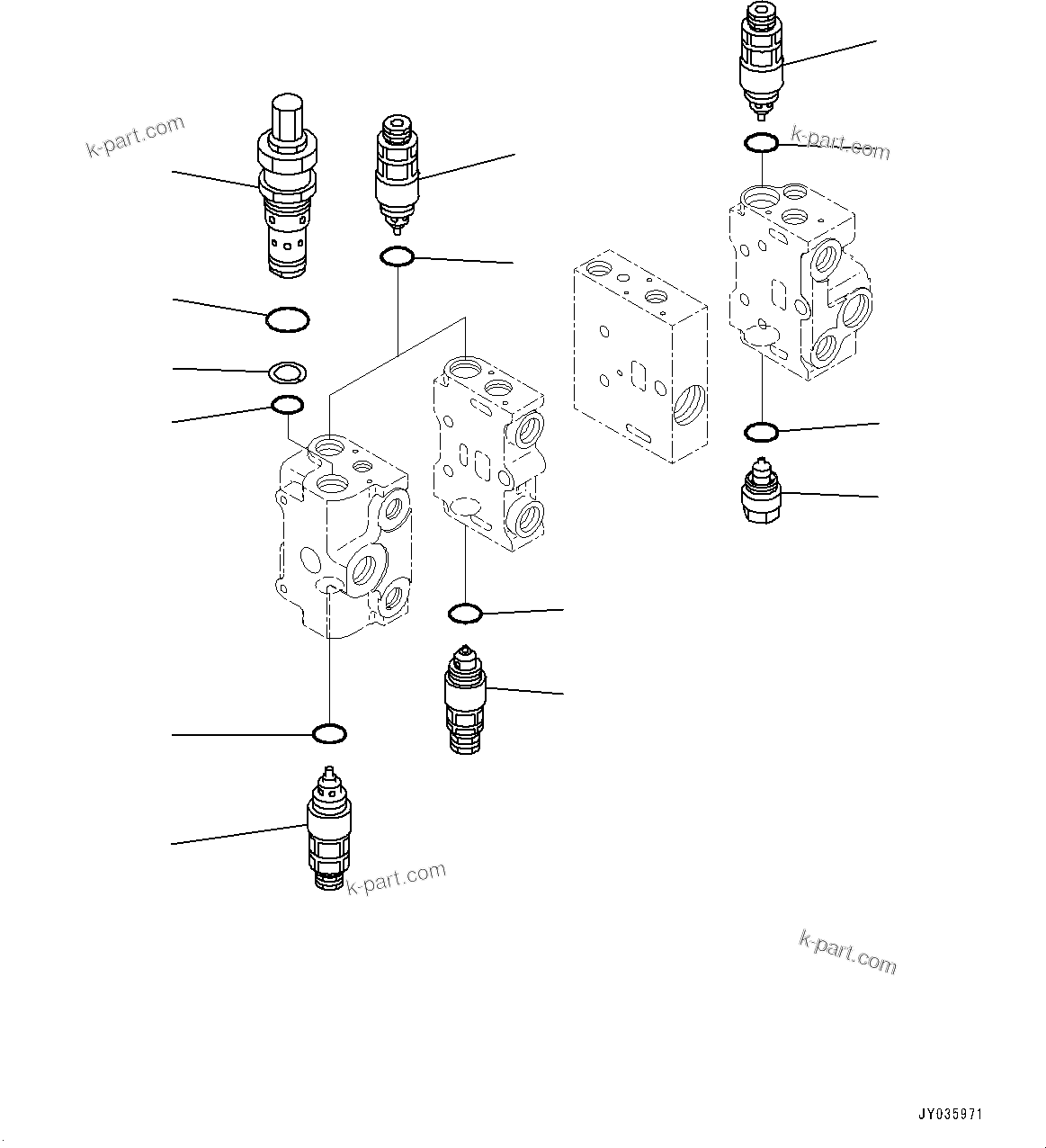 Komatsu parts book diagram for WA200-8 S/N 91001-UP: HYDRAULIC CONTROL VALVE, 4-VALVE (3/3)(#85001-)