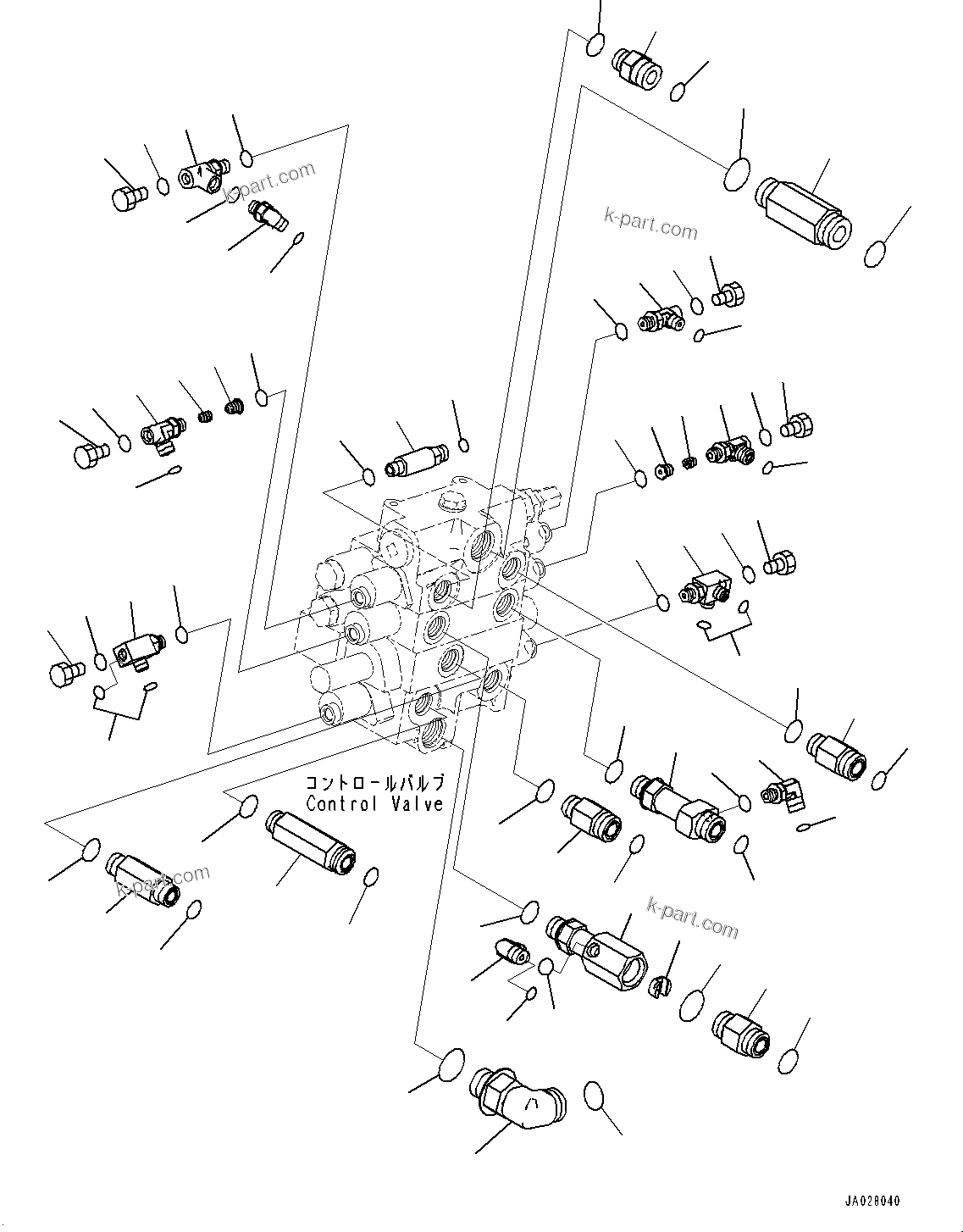 Komatsu parts book diagram for WA200-8 S/N 91001-UP: HYDRAULIC CONTROL VALVE, CONTROL VALVE RELATED PARTS (WITH 3-SPOOL CONTROL VALVE AND EPC VALVE, QUICK COUPLER, JRB)(#85001-)