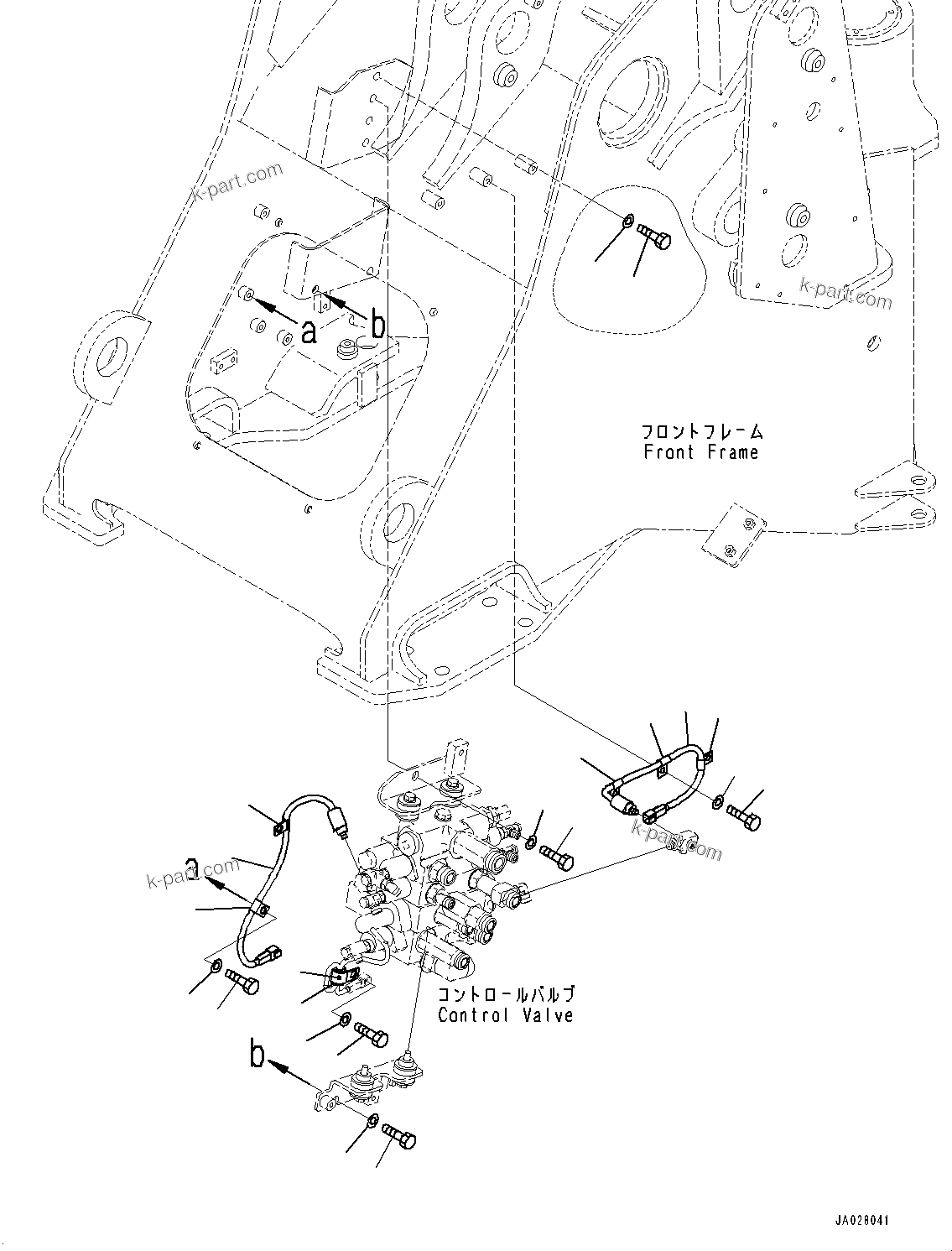Komatsu parts book diagram for WA200-8 S/N 91001-UP: HYDRAULIC CONTROL VALVE, SENSOR AND MOUNTING (WITH 3-SPOOL CONTROL VALVE AND EPC VALVE)(#85001-)