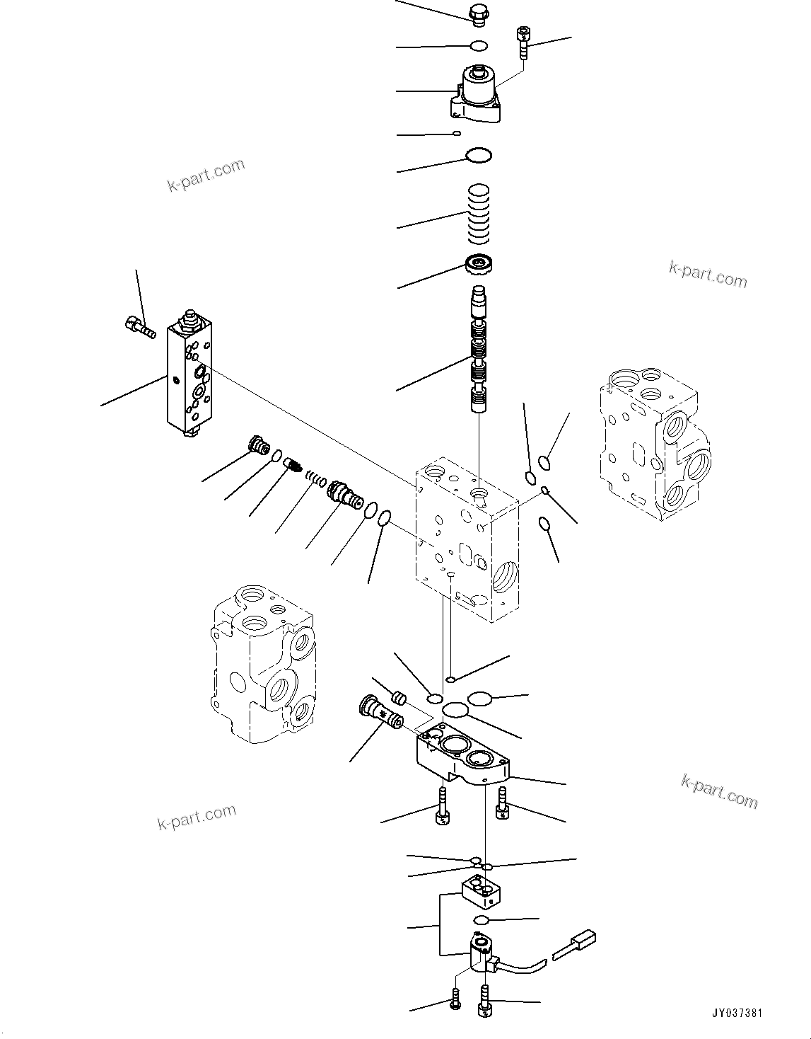 Komatsu parts book diagram for WA200-8 S/N 91001-UP: HYDRAULIC CONTROL VALVE, 3-VALVE (2/3)(#85001-)