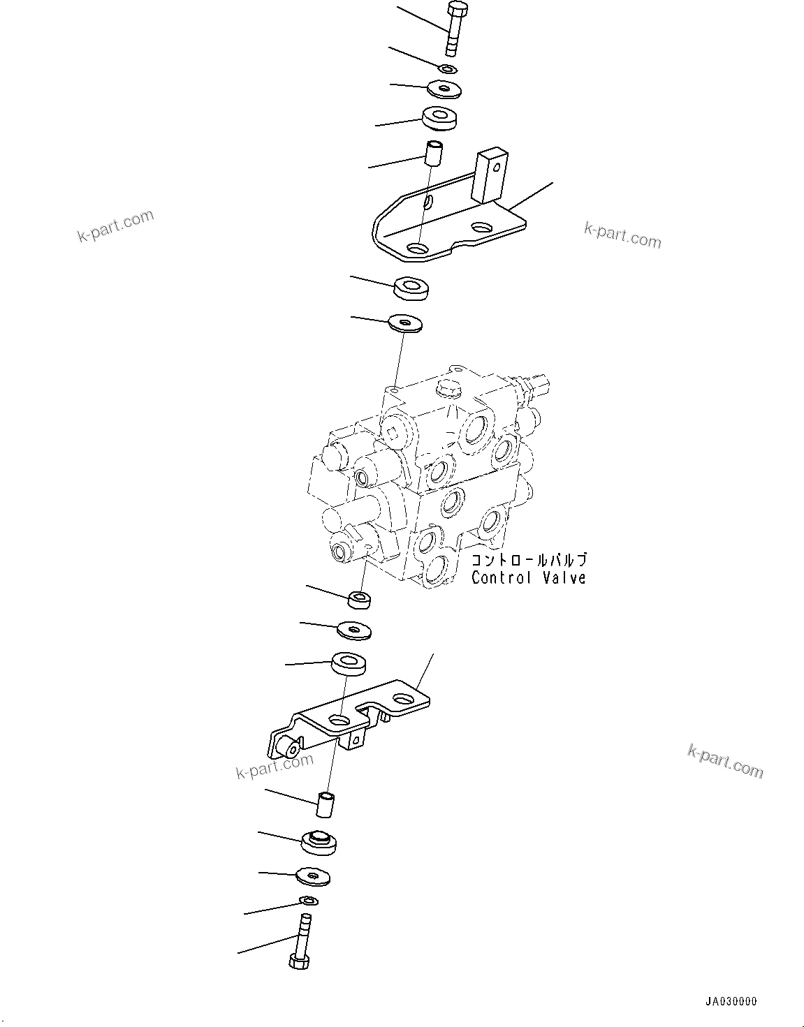 Komatsu parts book diagram for WA200-8 S/N 91001-UP: HYDRAULIC CONTROL VALVE, MOUNTING BRACKET (WITH 2-SPOOL CONTROL VALVE)(#85001-)