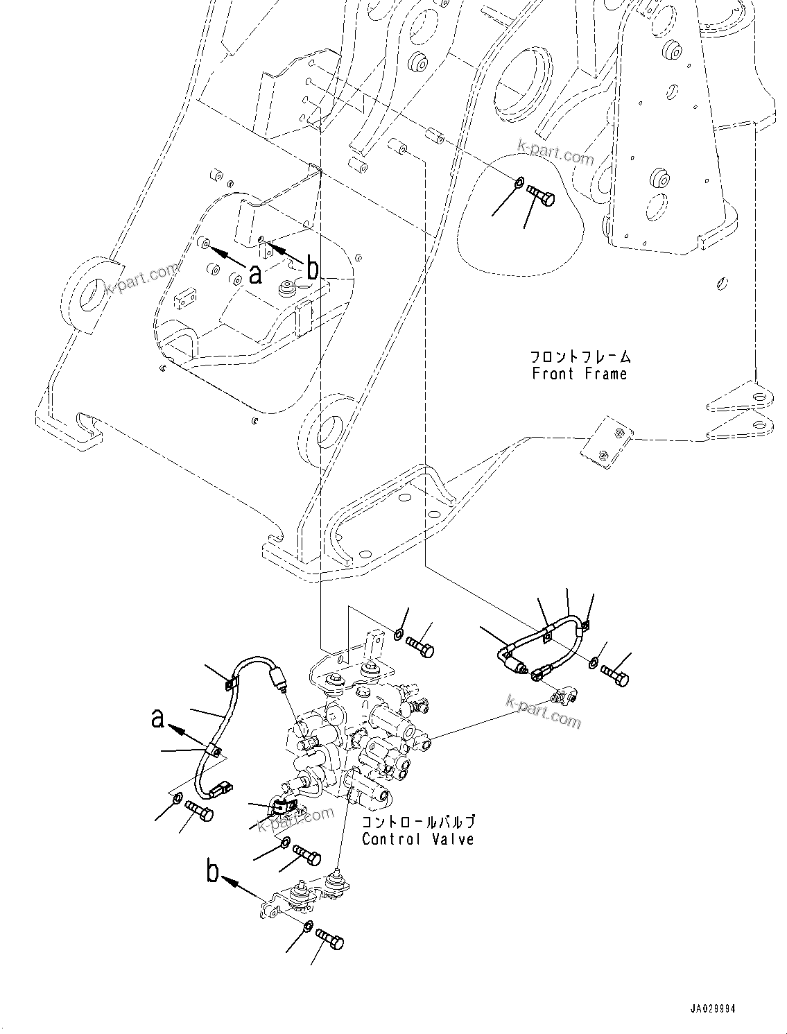 Komatsu parts book diagram for WA200-8 S/N 91001-UP: HYDRAULIC CONTROL VALVE, SENSOR AND MOUNTING (WITH 2-SPOOL CONTROL VALVE)(#85001-)