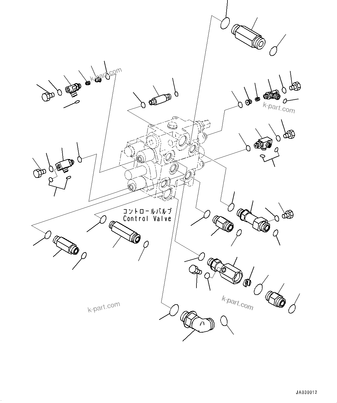 Komatsu parts book diagram for WA200-8 S/N 91001-UP: HYDRAULIC CONTROL VALVE, CONTROL VALVE RELATED PARTS (WITH 2-SPOOL CONTROL VALVE)(#85001-)