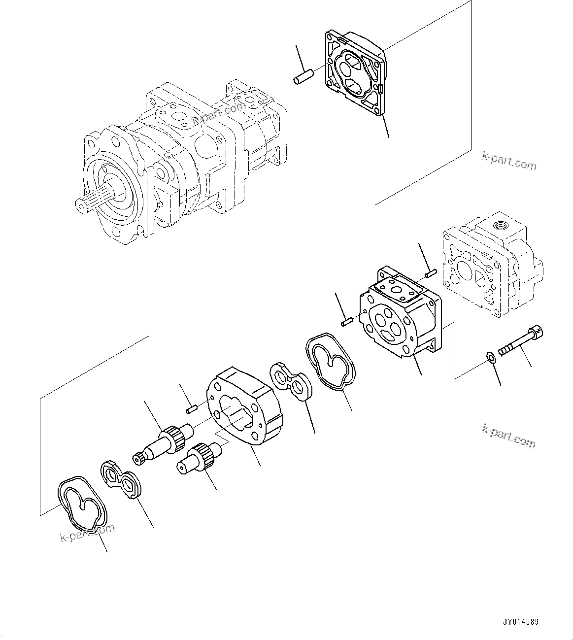 Komatsu parts book diagram for WA200-8 S/N 91001-UP: HYDRAULIC PUMP, GEAR PUMP (3/4)(#85001-)